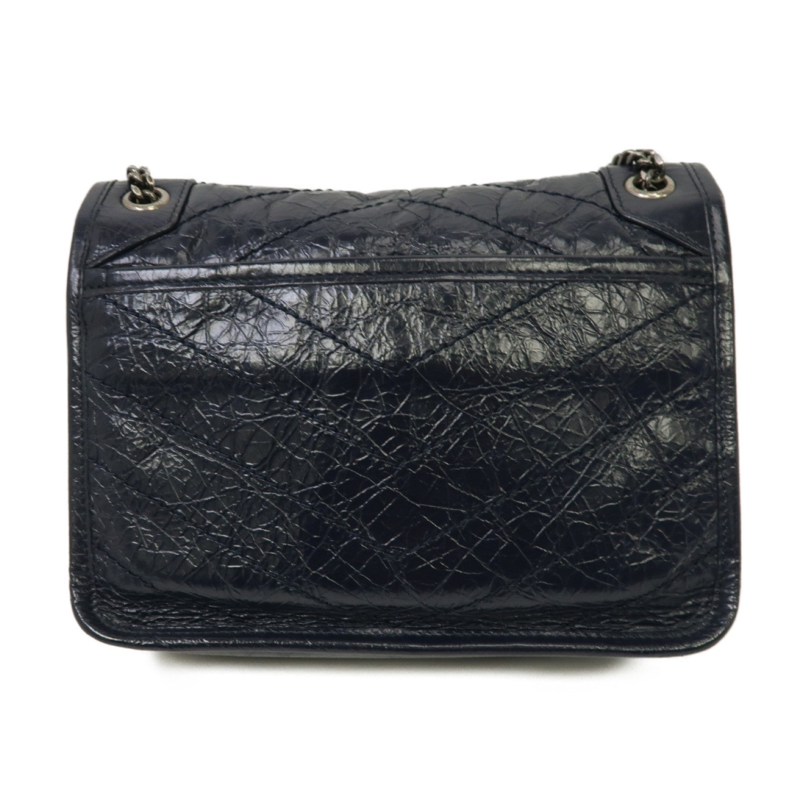 SAINT LAURENT 牛皮皮革Mini Niki Chain Shoulder Bag銀扣鏈帶肩背袋藍色