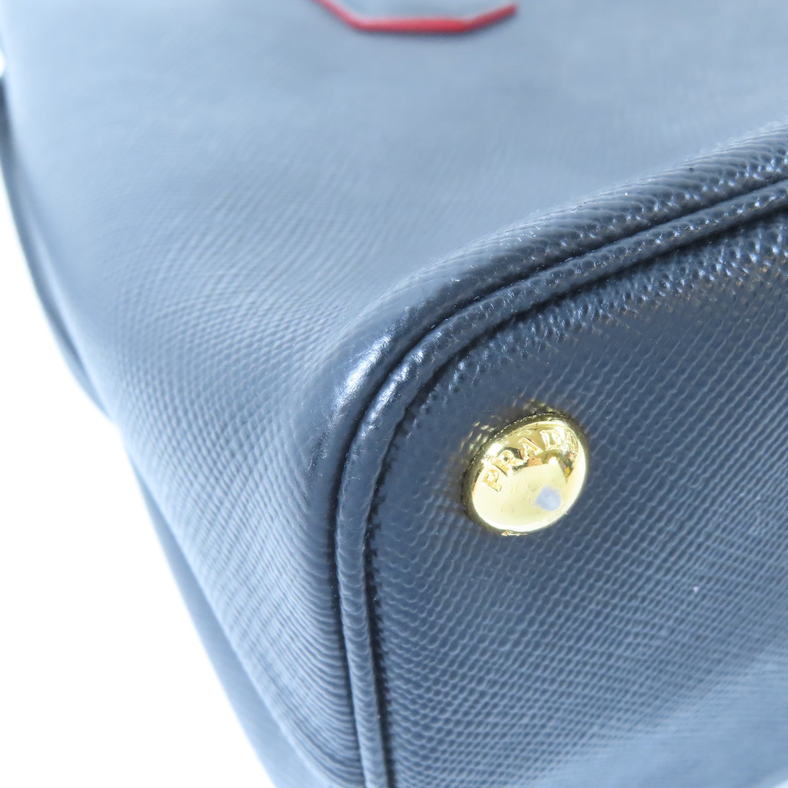 PRADA Saffiano皮革Double金扣手挽肩背兩用袋黑色/紅色