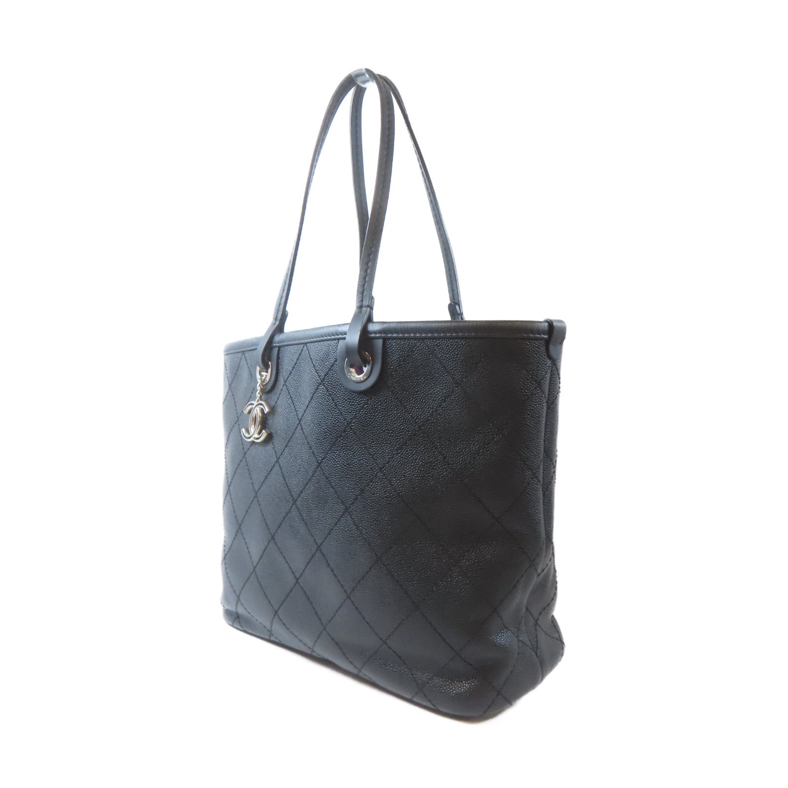 CHANEL 【激減優惠】菱格Caviar皮革Totebag銀扣手挽袋黑色