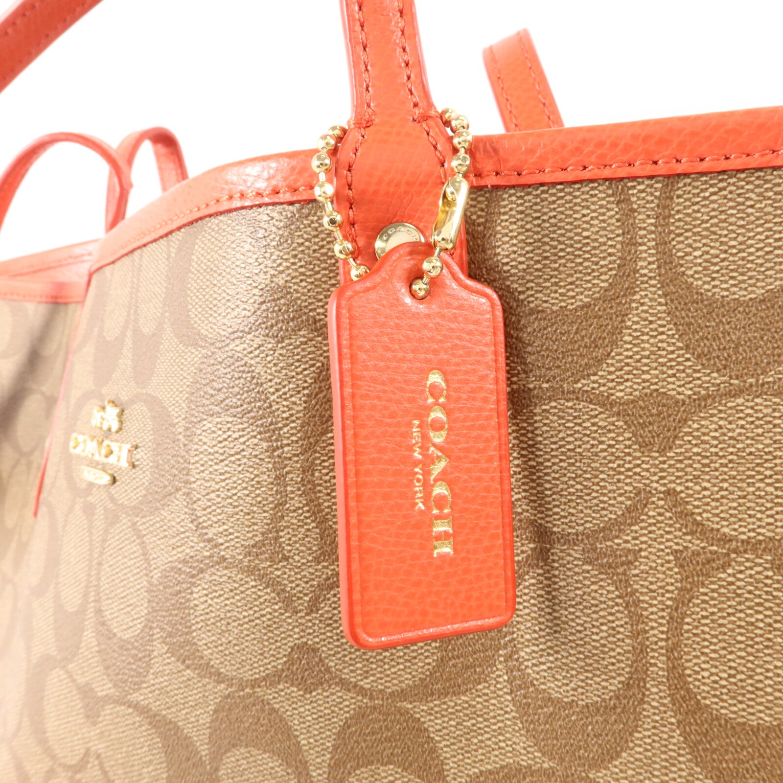 COACH 塗層帆布/牛皮皮革Tote Bag手挽袋