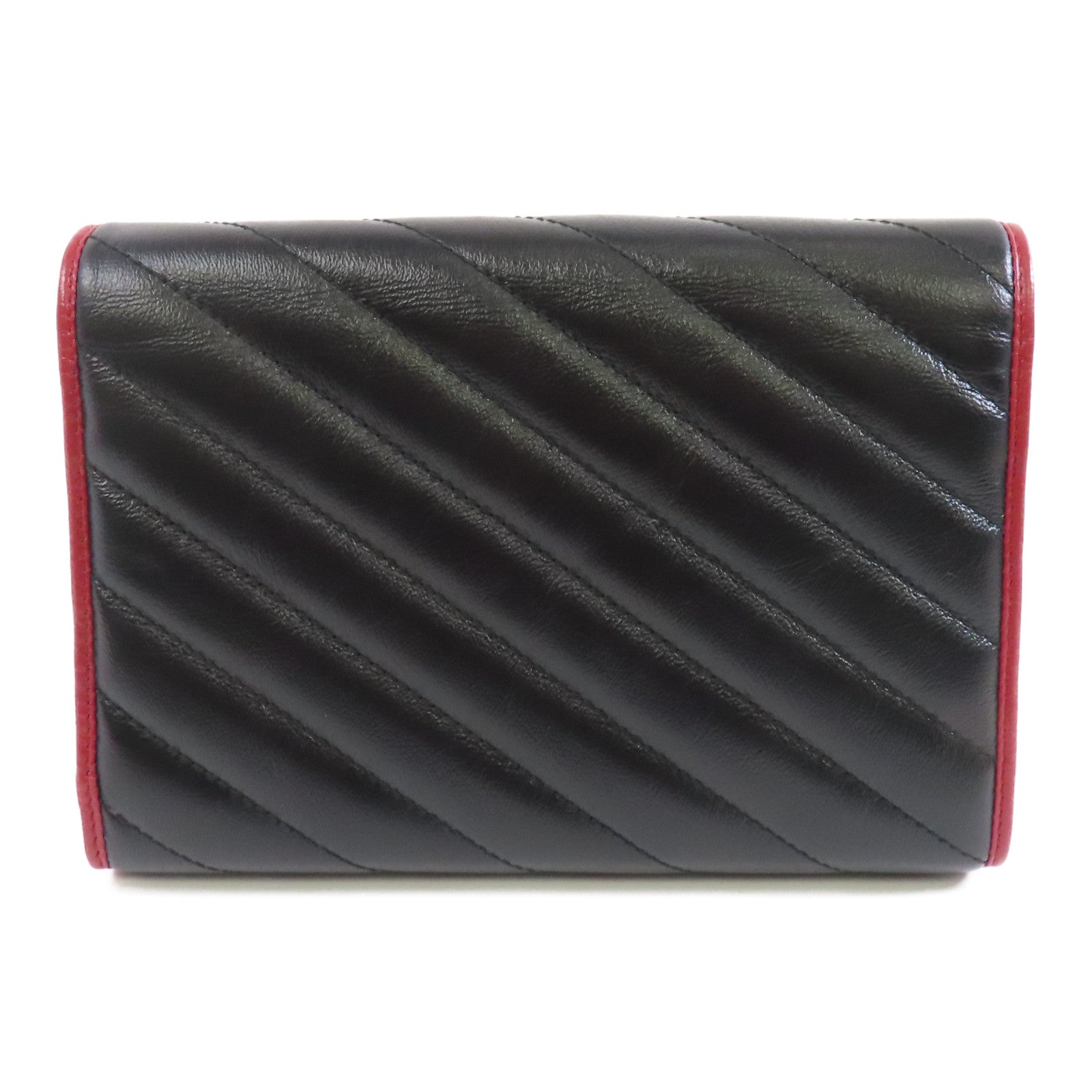 GUCCI 牛皮皮革Chain Shoulder Bag金扣鏈帶肩背袋黑色/紅色