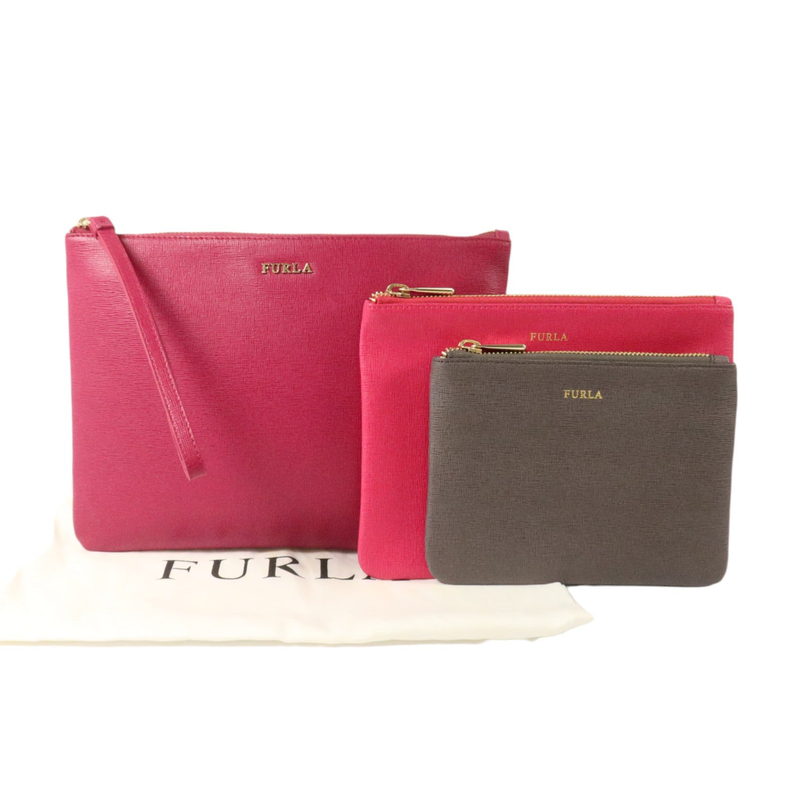 Furla 牛皮皮革Furla Royal Envelope Pouch Set of 3金扣手拿包