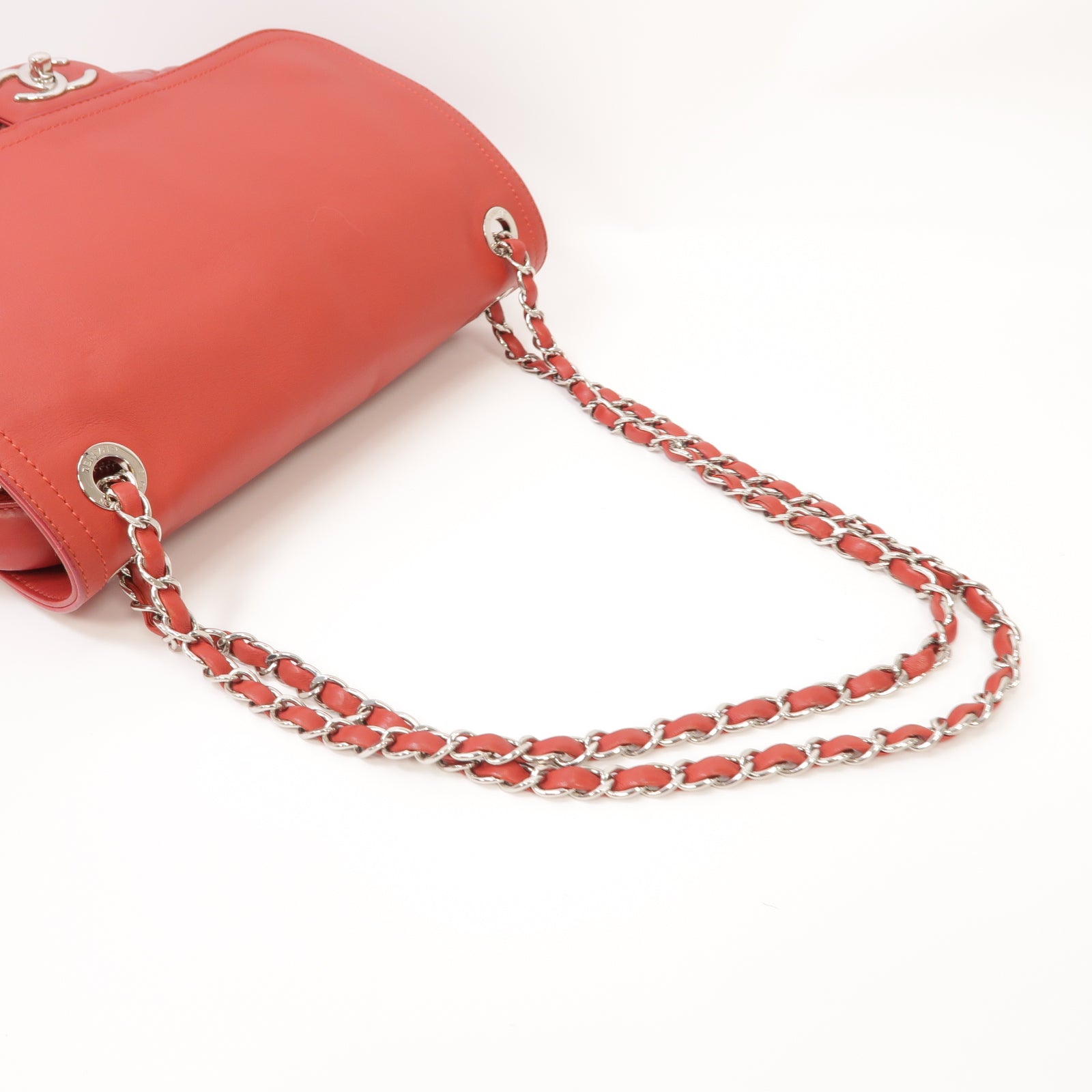 CHANEL 【激減優惠】菱格Aged Calf皮革Chain Shoulder Bag銀扣鏈帶肩背袋紅色