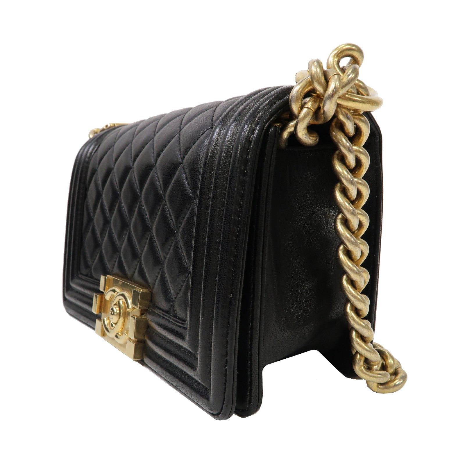 CHANEL 【激減優惠】菱格羊皮皮革Boy 20金扣鏈帶肩背袋黑色