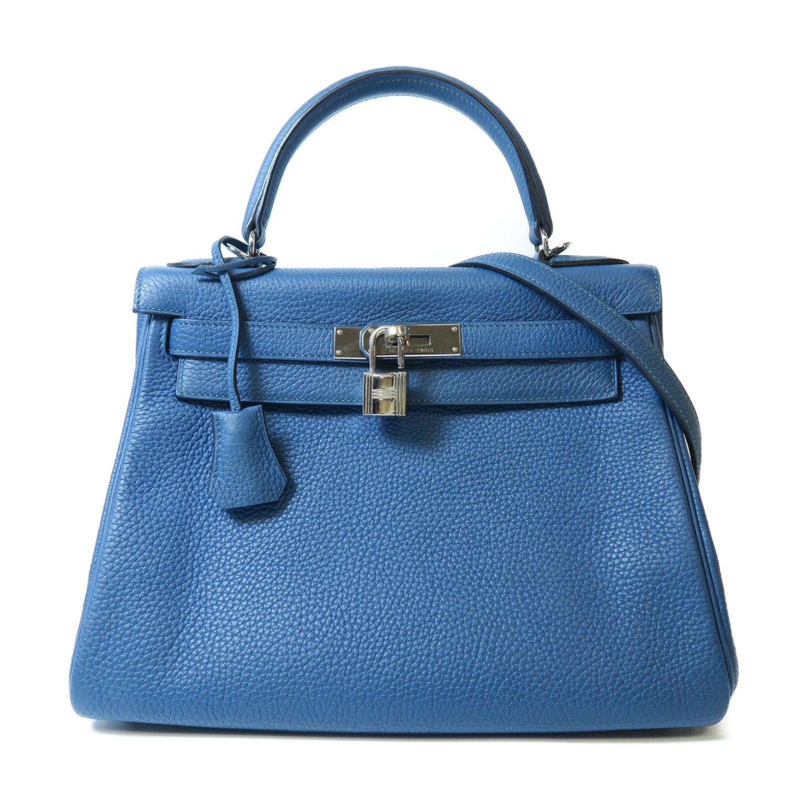 HERMES 【激減優惠】Clemence皮革Kelly 28銀扣手挽肩背兩用袋藍色