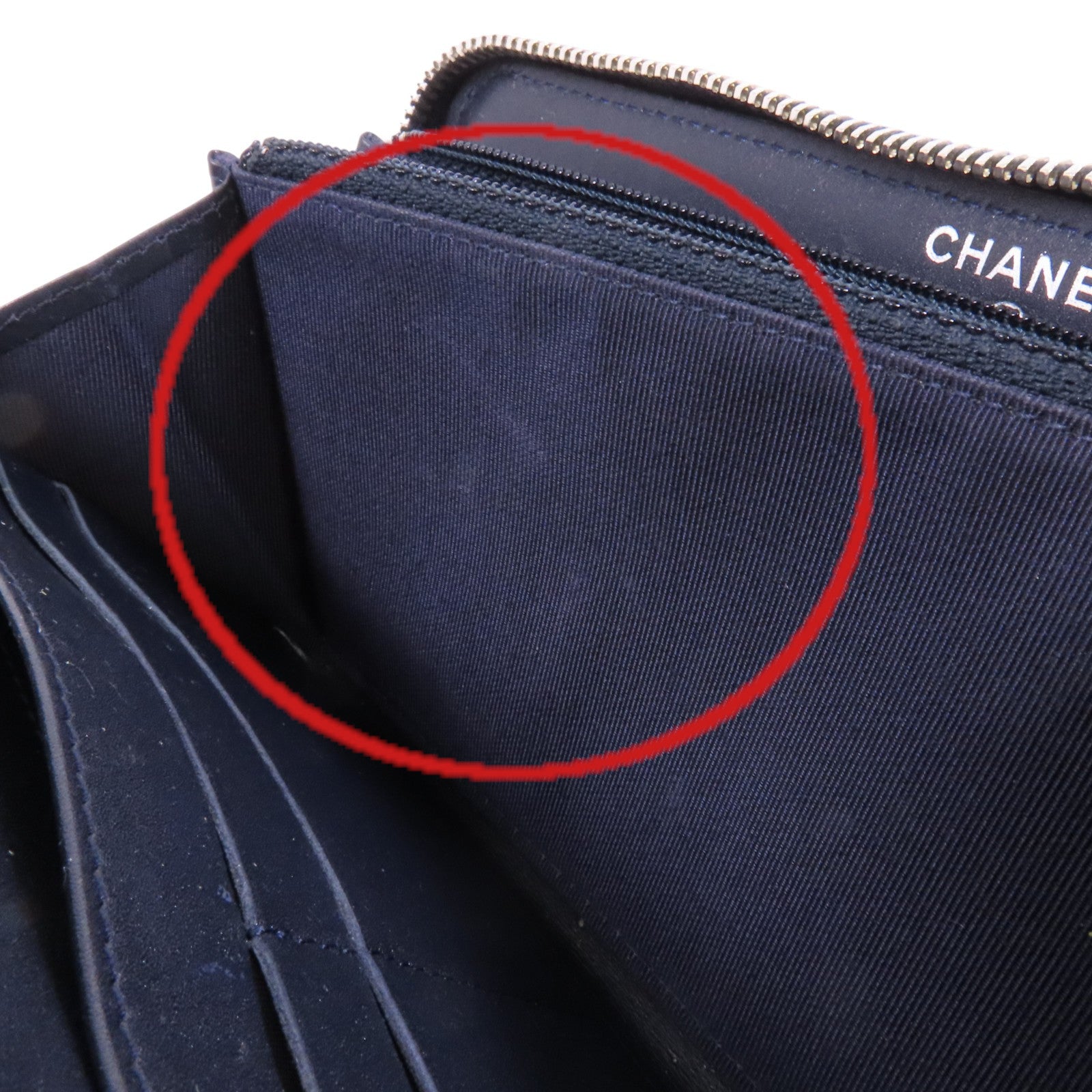 CHANEL 牛皮皮革Round Long Wallet銀扣拉鏈長錢包