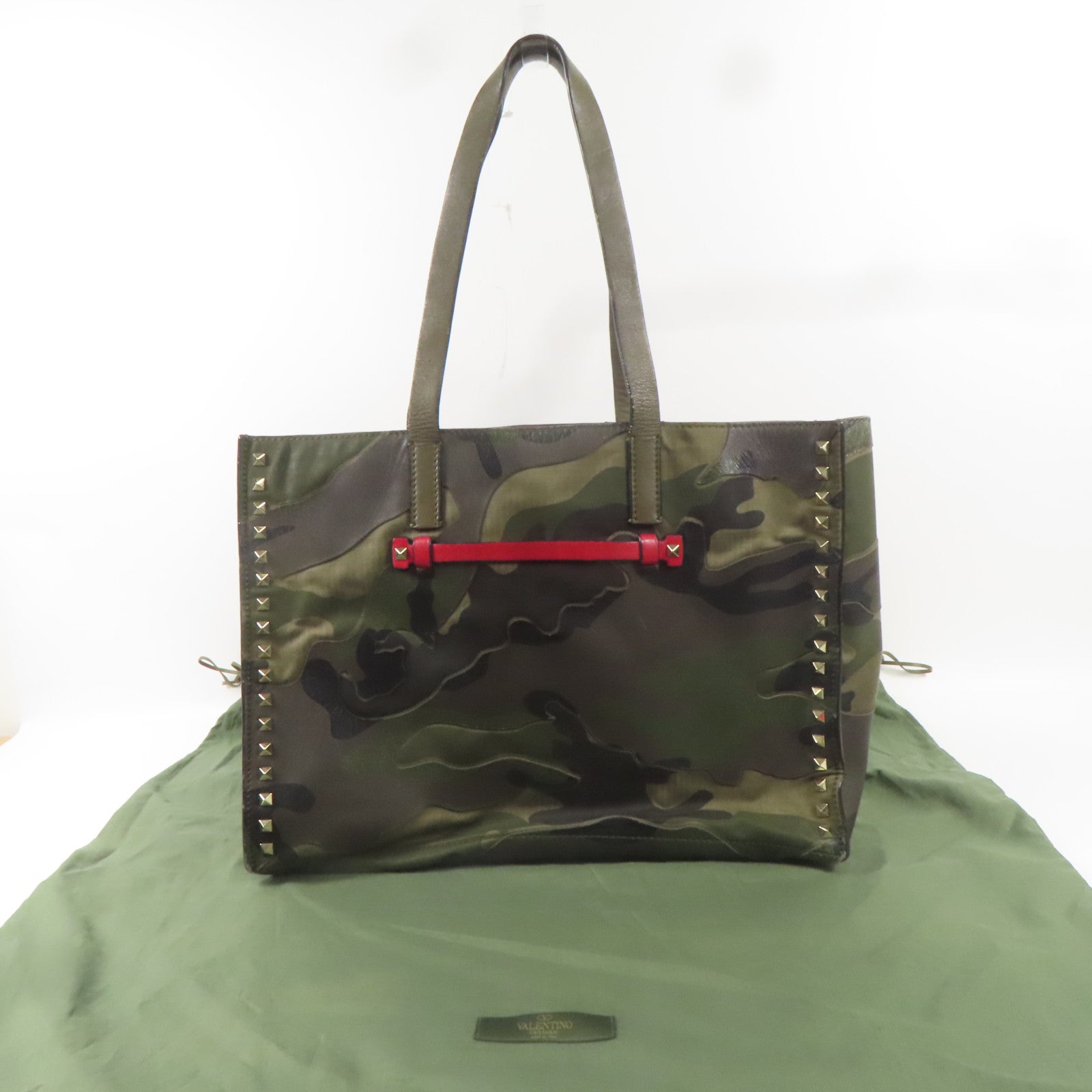 Valentino 帆布Tote Bag金扣手挽袋綠色