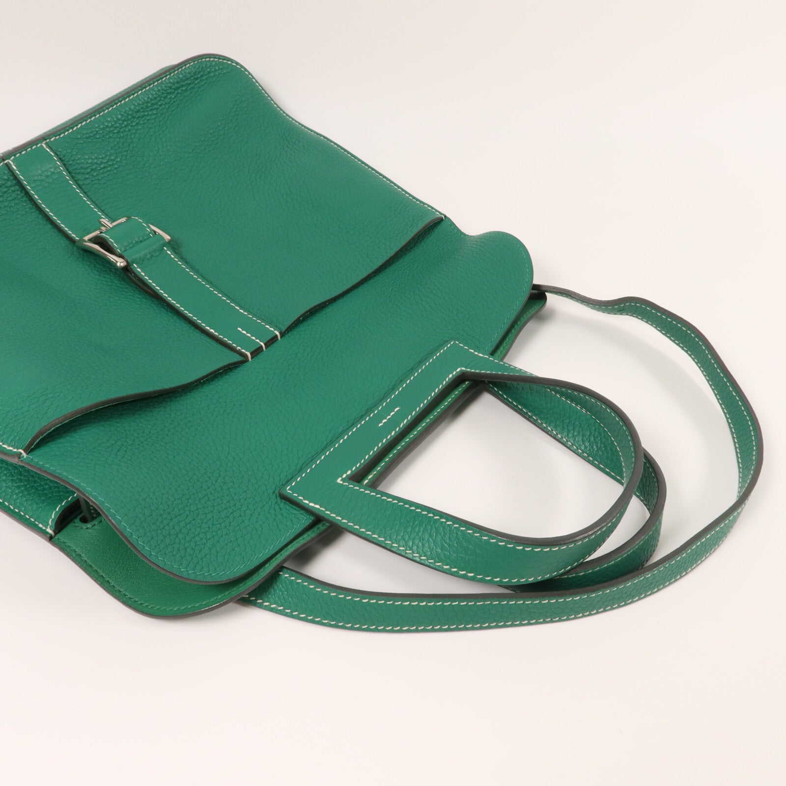 HERMES Clemence皮革Halzan 31手挽肩背兩用袋Vert Vertigo