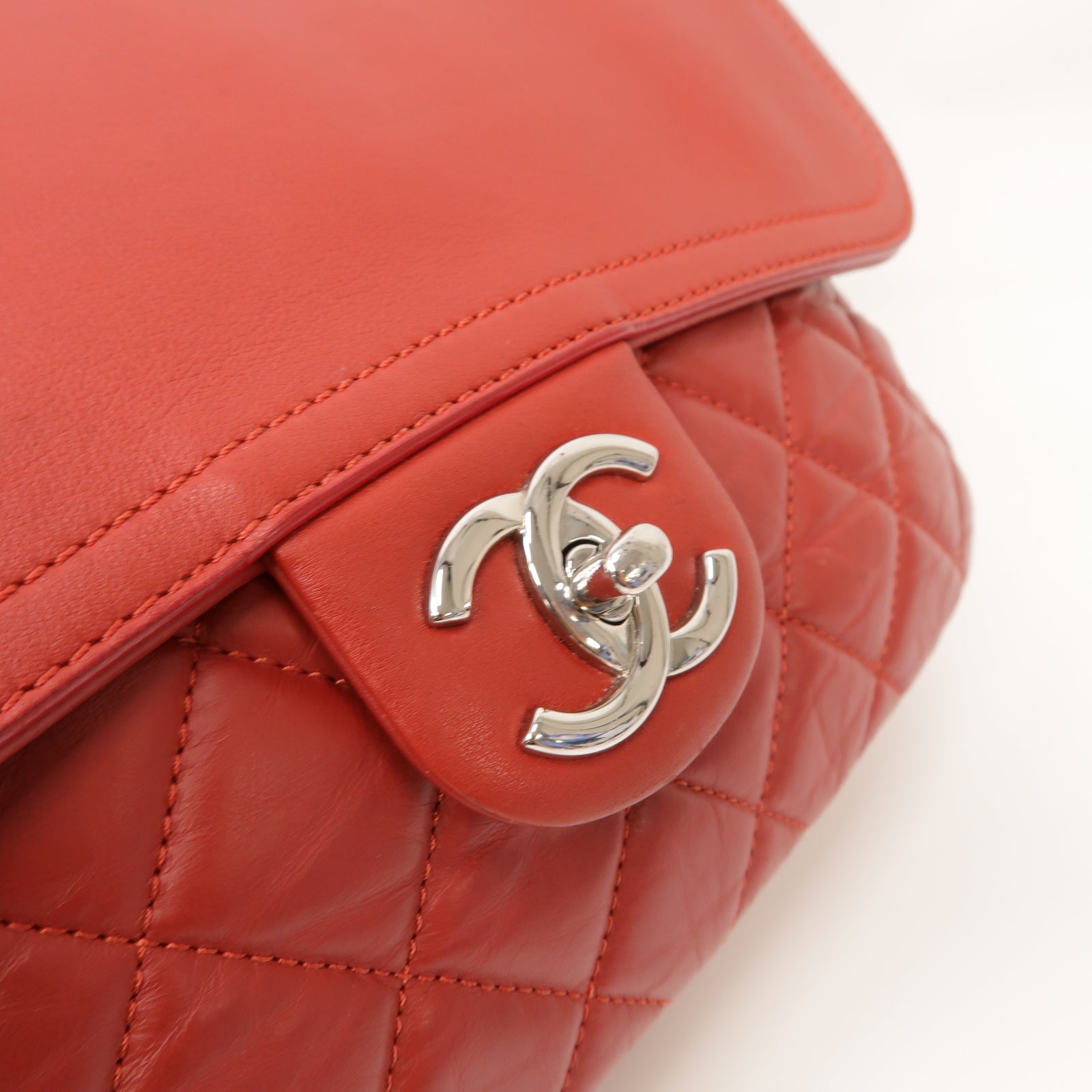CHANEL 【激減優惠】菱格Aged Calf皮革Chain Shoulder Bag銀扣鏈帶肩背袋紅色