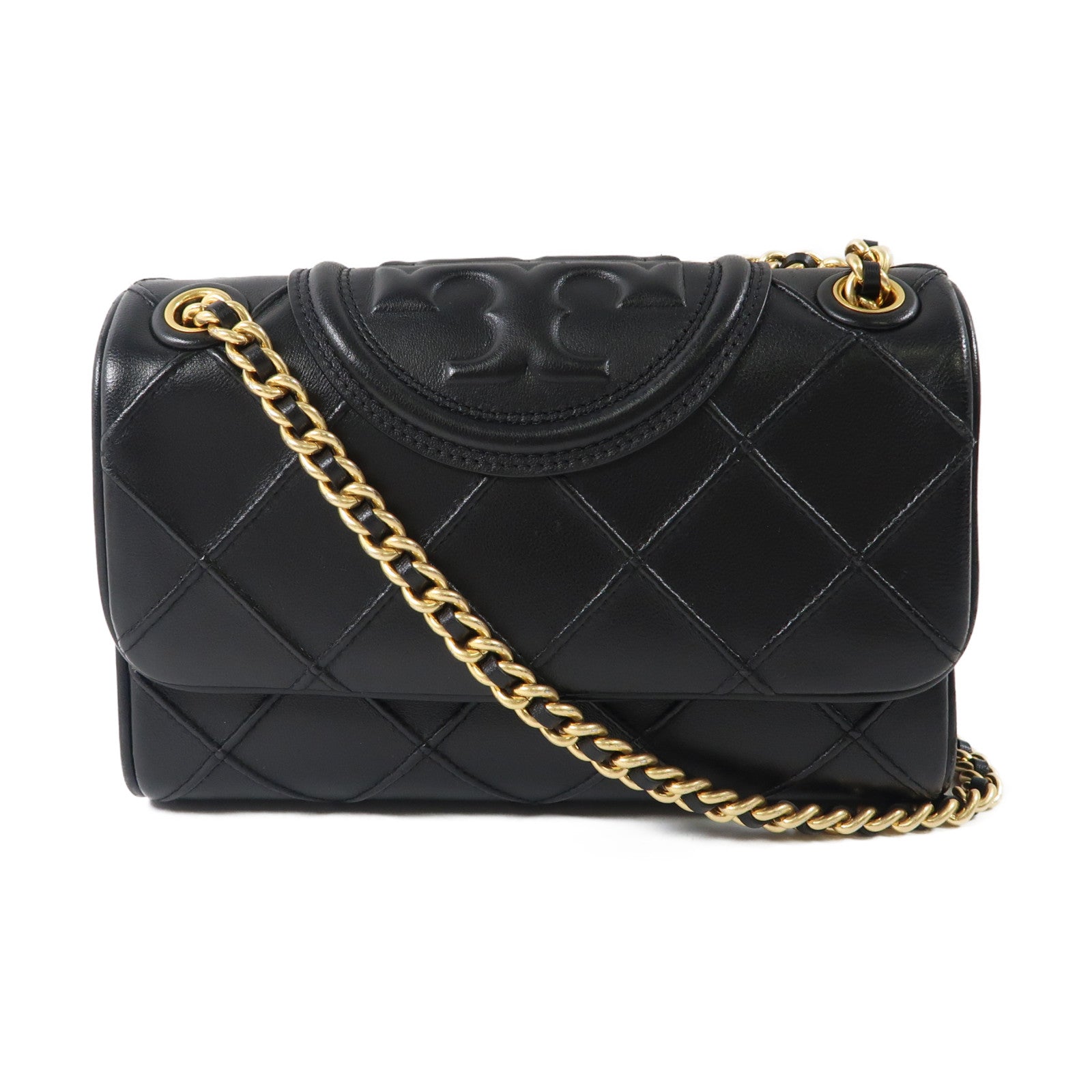 Tory Burch 牛皮皮革Small Fleming Soft Convertible Shoulder金扣鏈帶肩背袋黑色