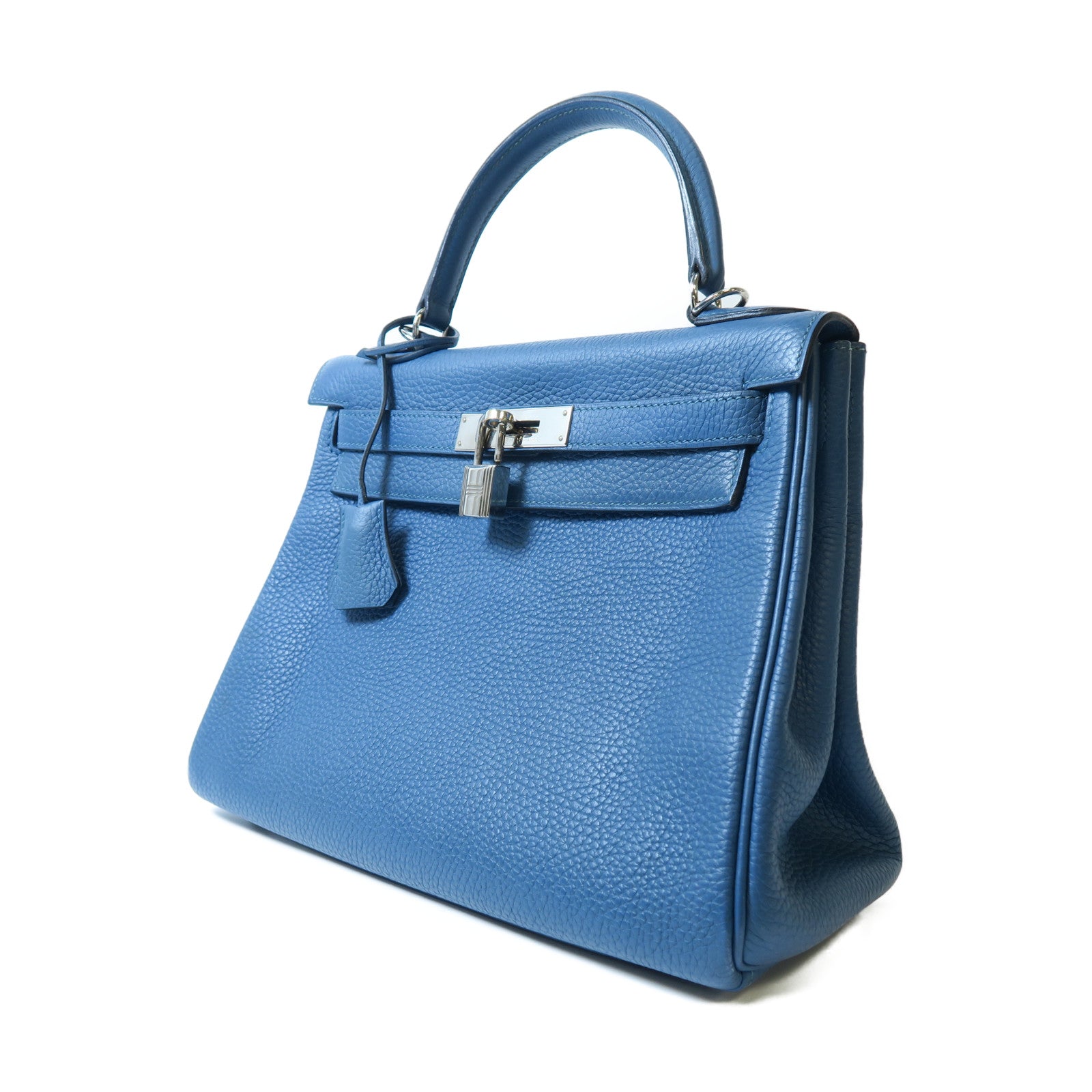 HERMES 【激減優惠】Clemence皮革Kelly 28銀扣手挽肩背兩用袋藍色