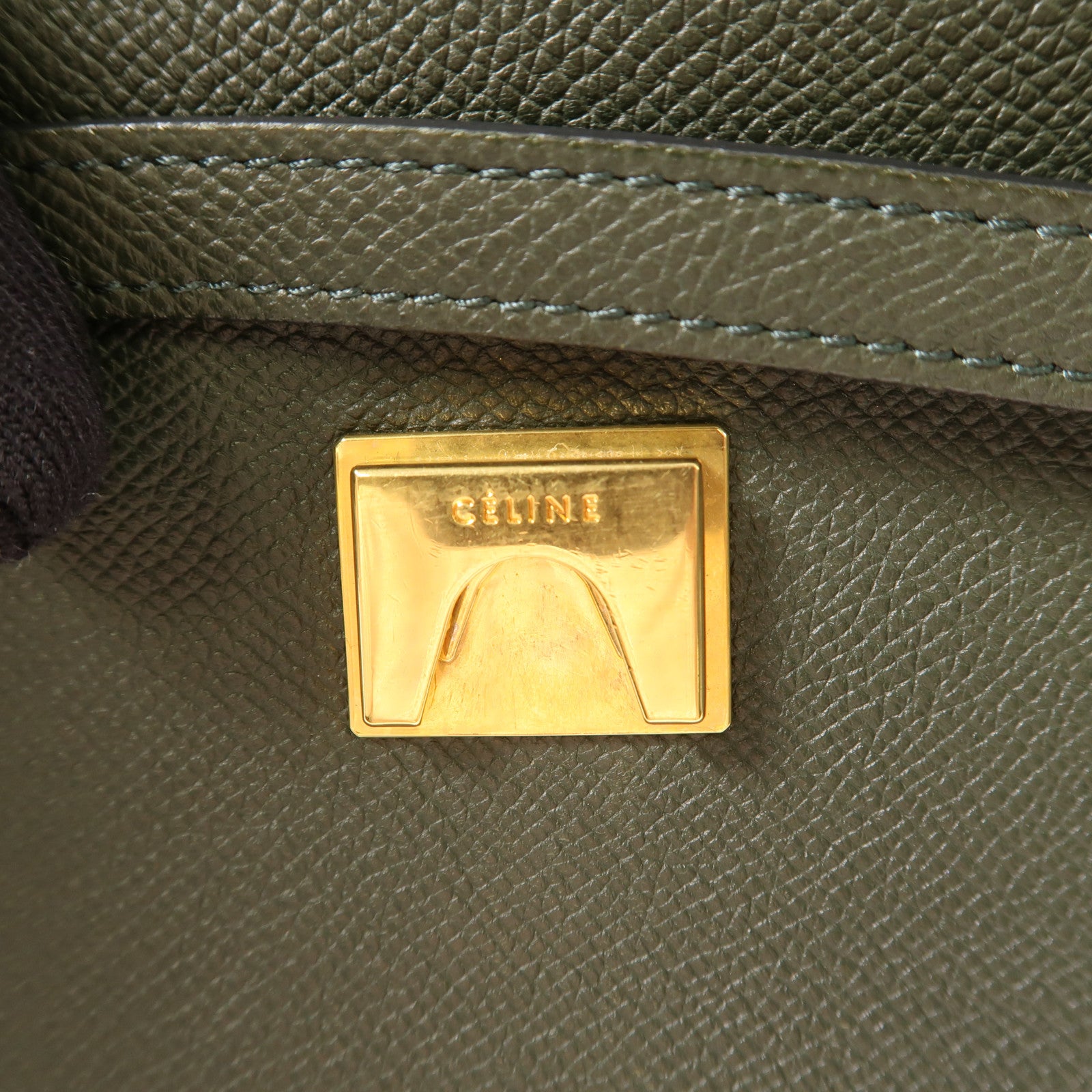 CELINE 牛皮皮革Mini Belt Bag金扣手挽肩背兩用袋深綠色