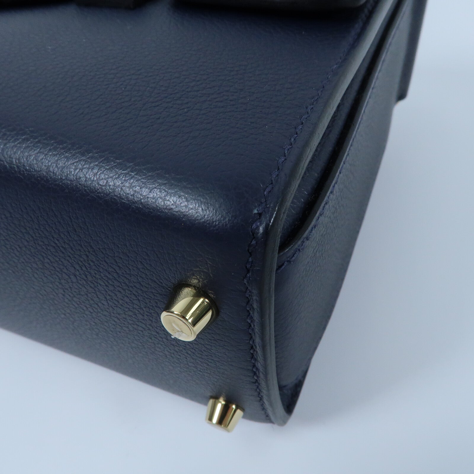 HERMES Evercolor皮革New Drag II金扣手挽肩背兩用袋Bleu Nuit