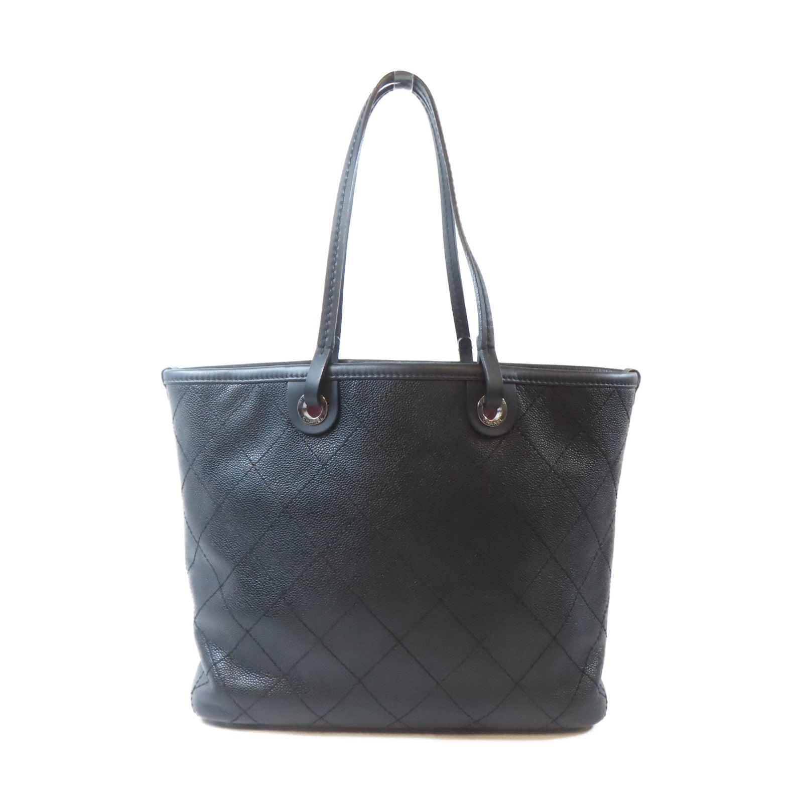 CHANEL 【激減優惠】菱格Caviar皮革Totebag銀扣手挽袋黑色