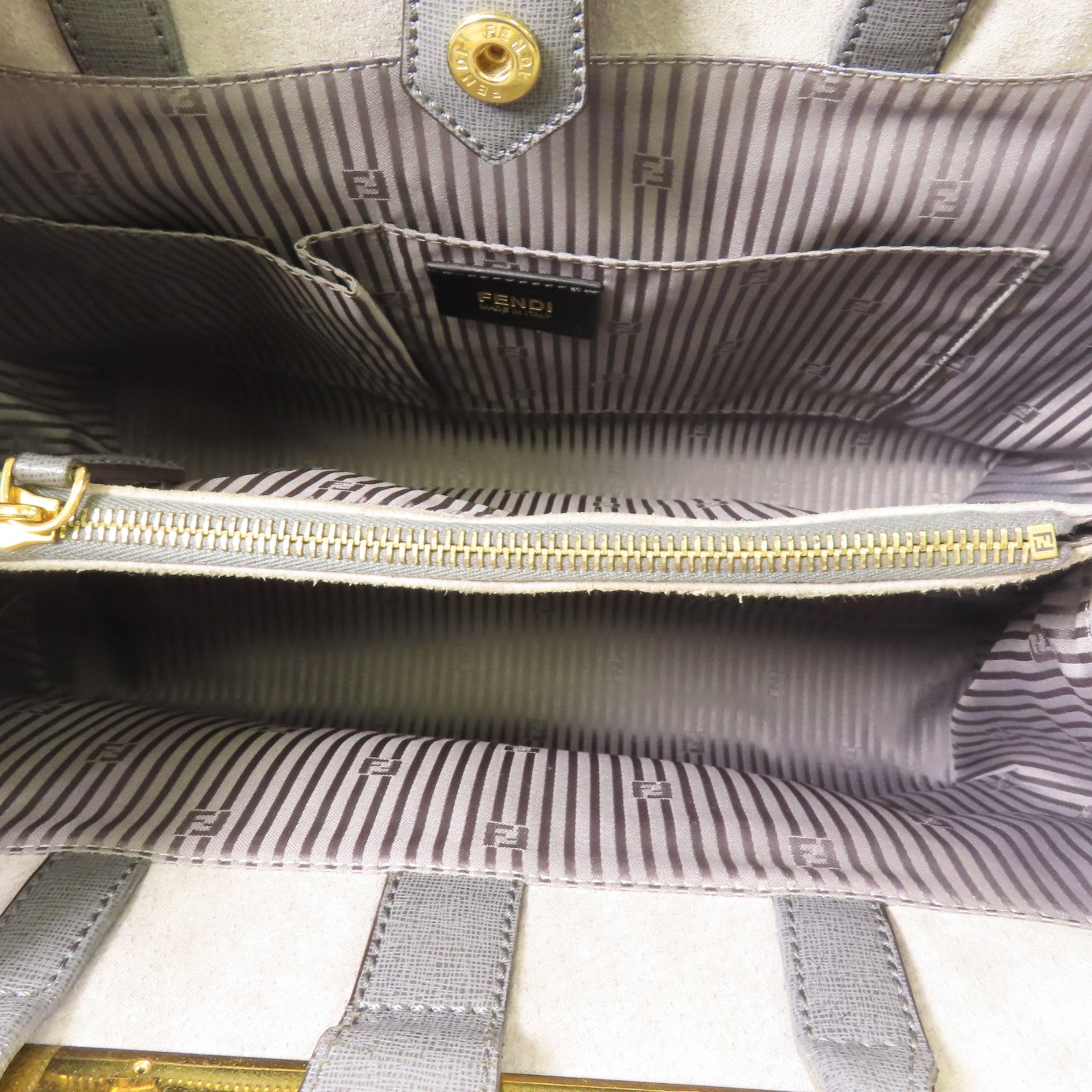 FENDI GHW 2 Jours 2 Way Shoulder Bag 8BH250 Calfskin Leather Grey