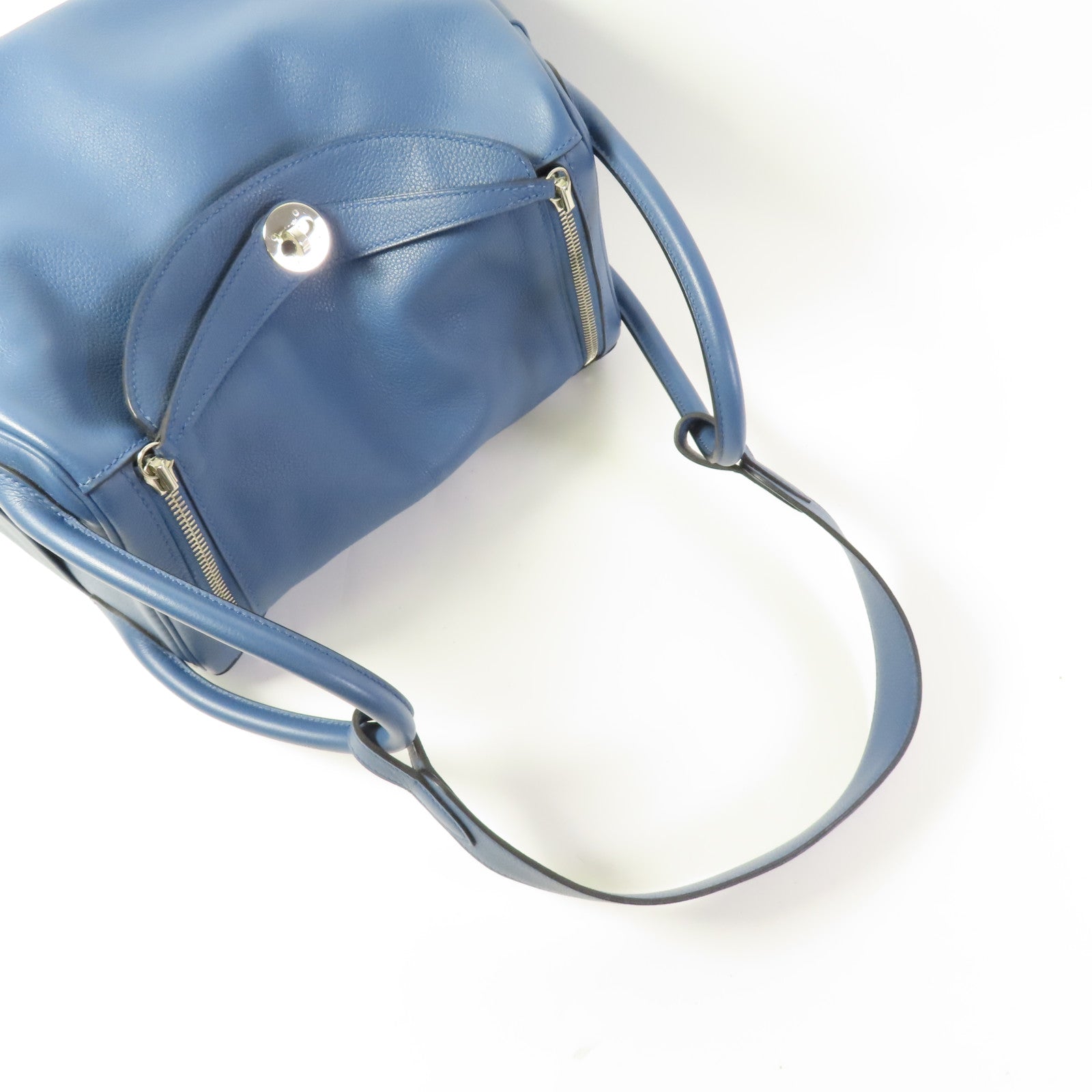 HERMES PHW Lindy 30 2way Shoulder Bag Evercolor Bleu Agate