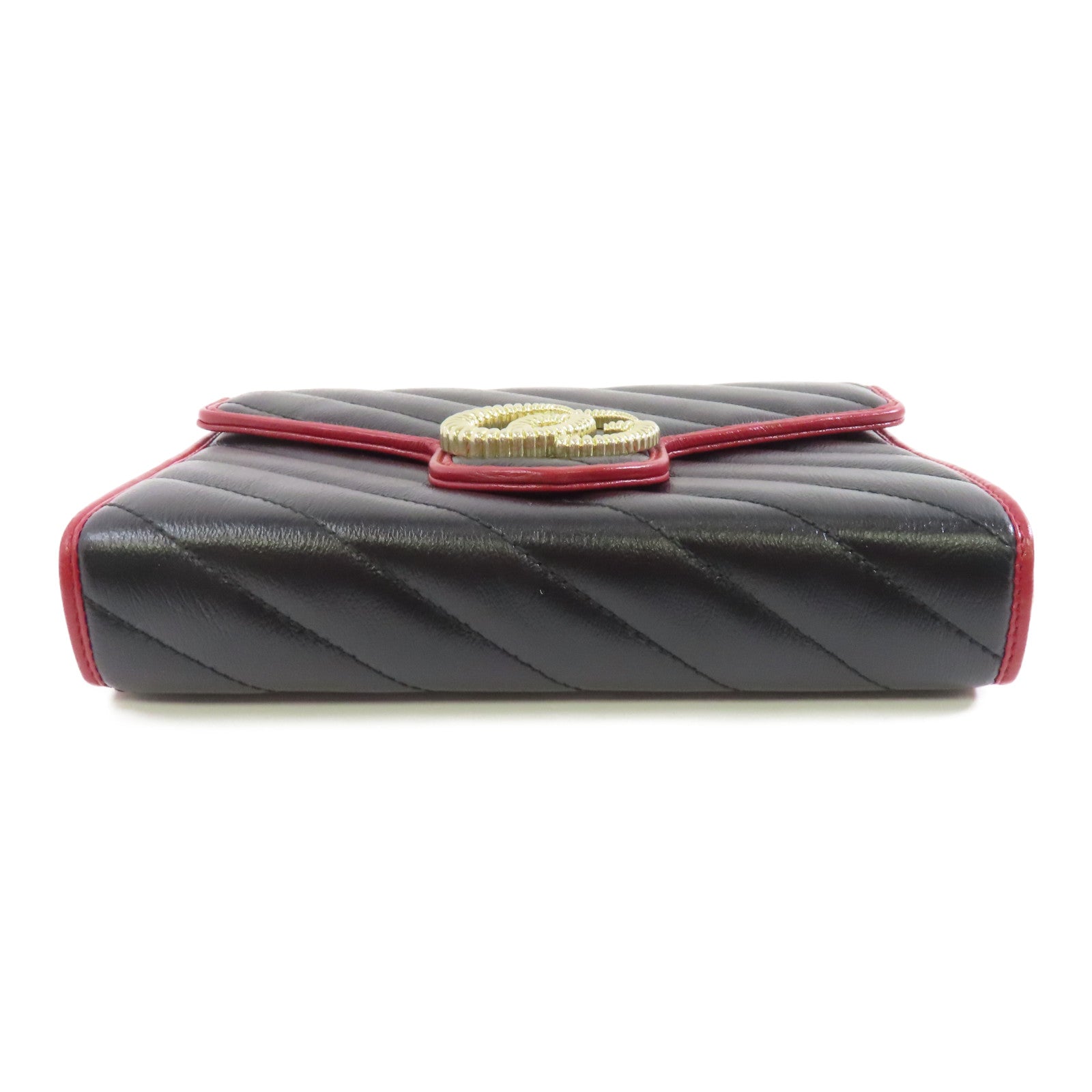 GUCCI 牛皮皮革Chain Shoulder Bag金扣鏈帶肩背袋黑色/紅色
