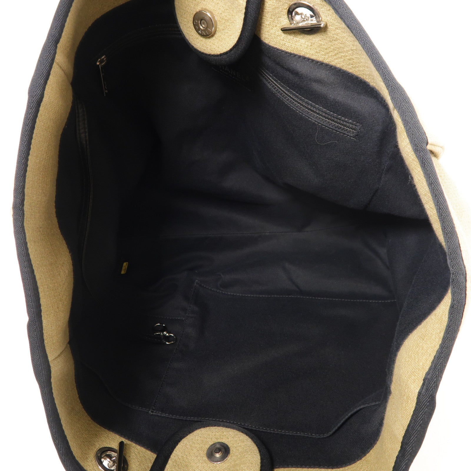 CHANEL CC SHW Deauville Tote 2way Shoulder Bag Canvas Beige