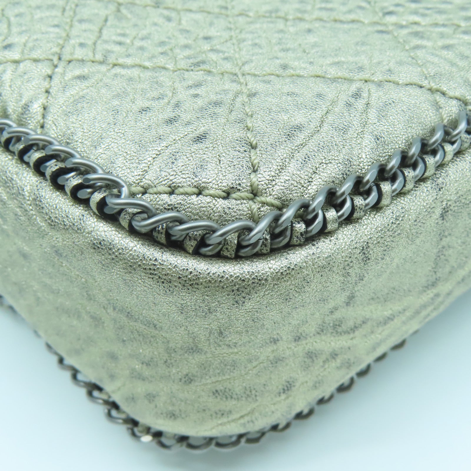 CHANEL rhombic cowhide leather Chain Shoulder Bag silver buckle chain shoulder bag gold
