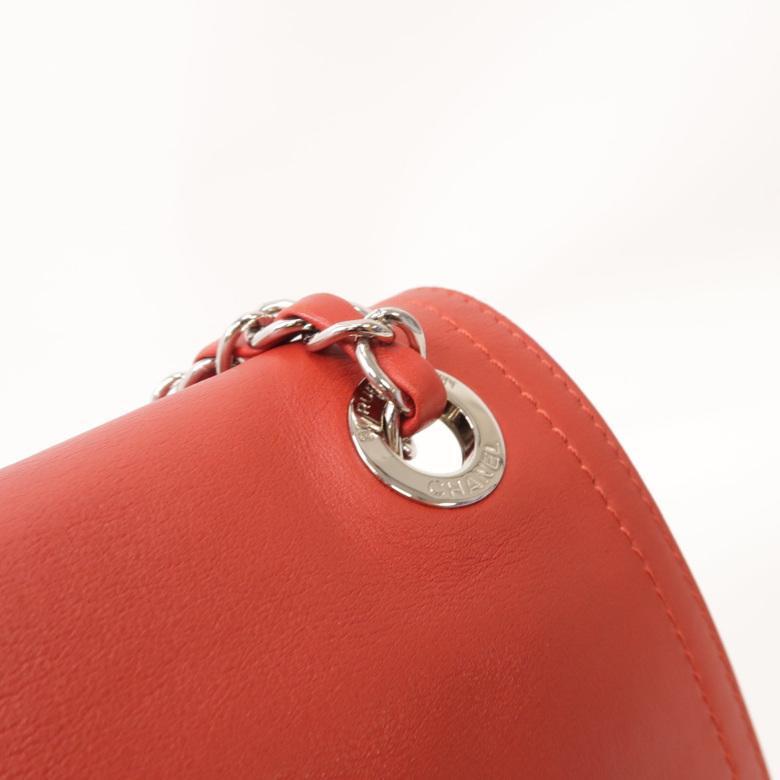 CHANEL 【激減優惠】菱格Aged Calf皮革Chain Shoulder Bag銀扣鏈帶肩背袋紅色