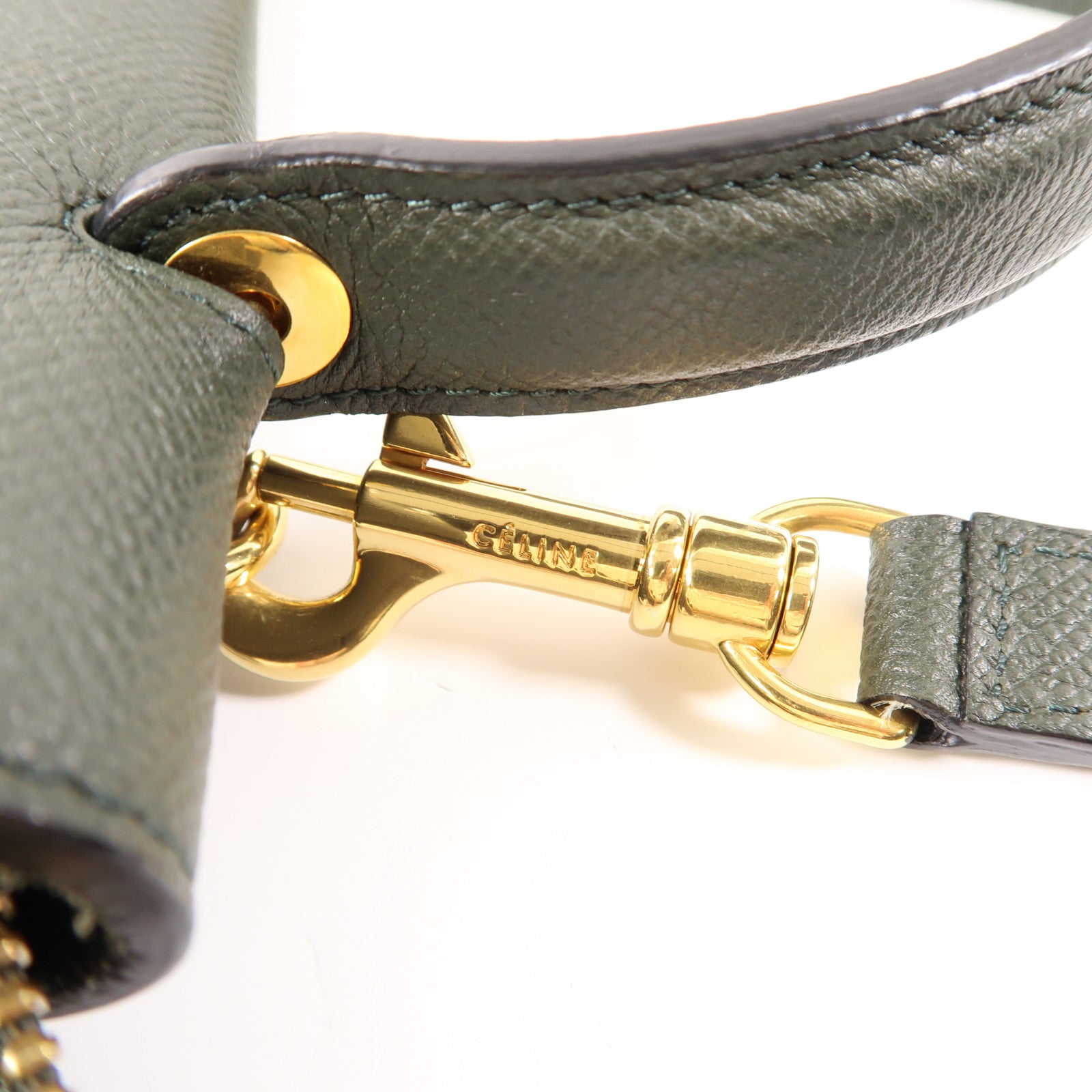CELINE 牛皮皮革Mini Belt Bag金扣手挽肩背兩用袋深綠色