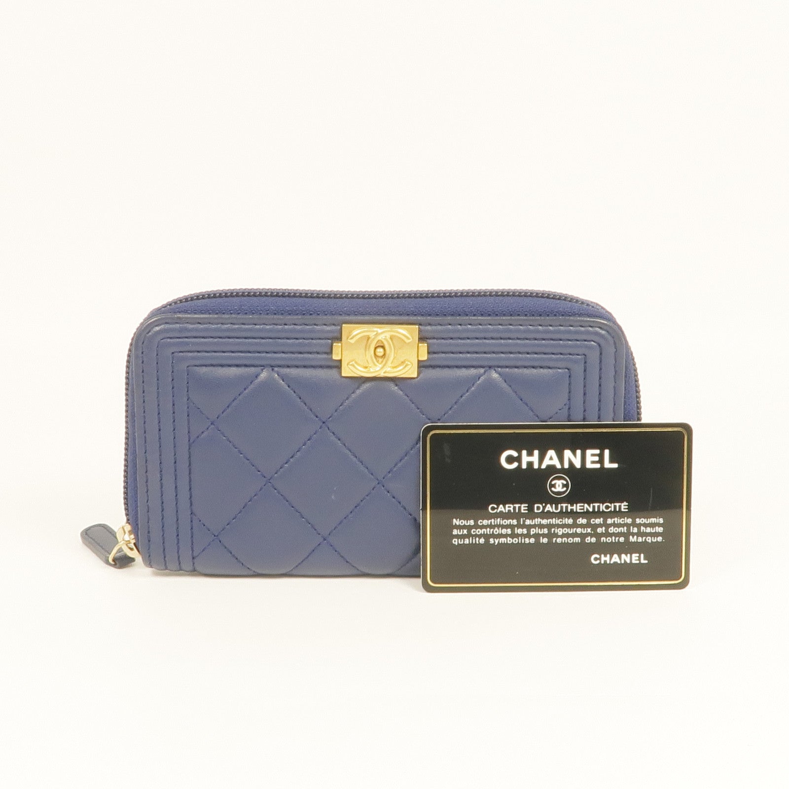 CHANEL 羊皮皮革Boy Zipped Wallet金扣錢包