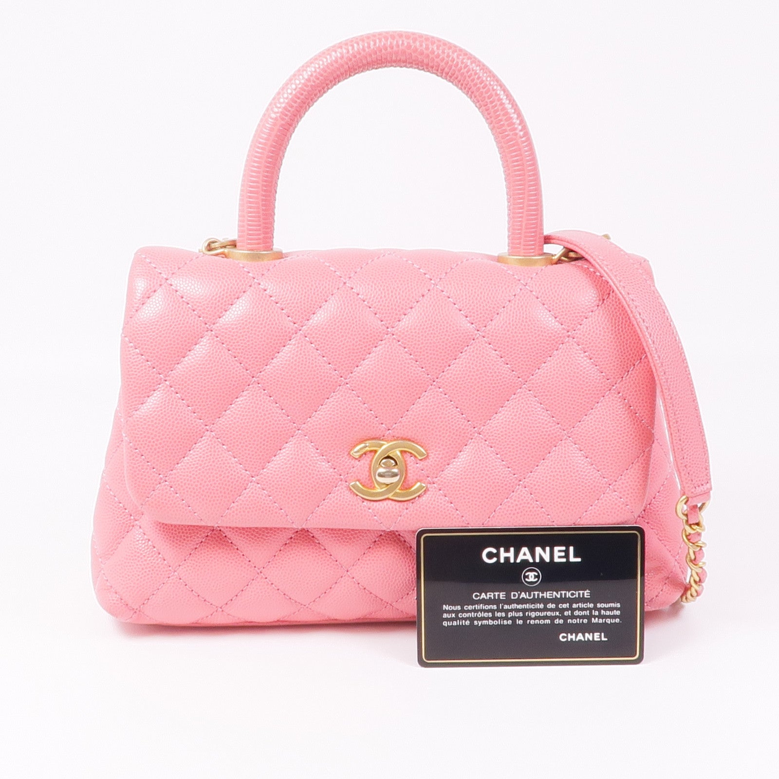 CHANEL 蜥蜴皮革/牛皮皮革Coco Handle Small金扣手挽肩背兩用袋