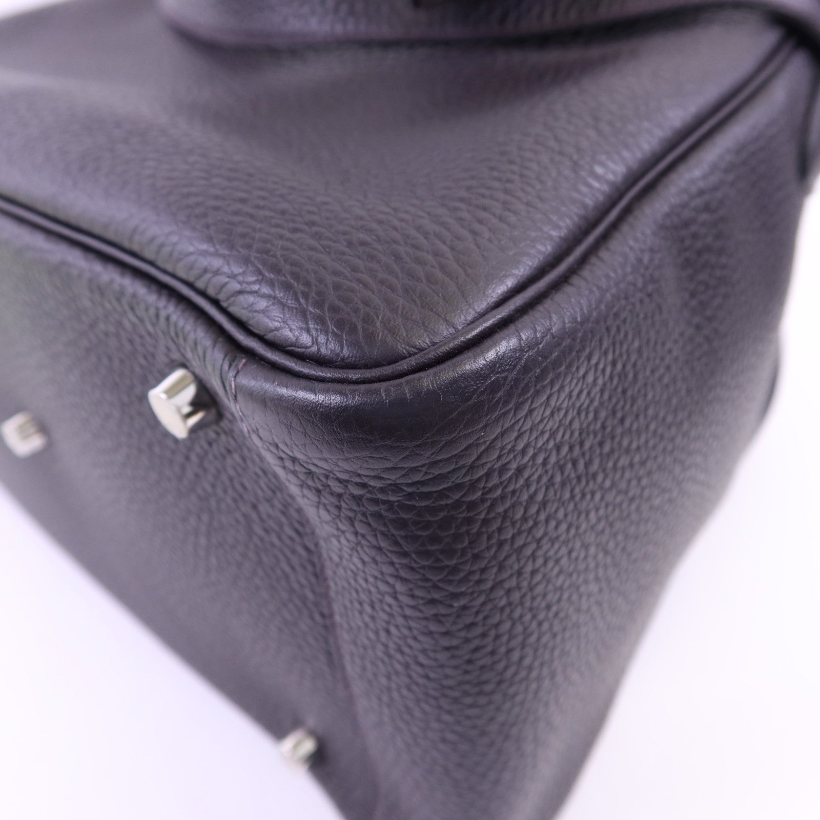 HERMES Clemence皮革Lindy 30銀扣手挽肩背兩用袋Prunoir
