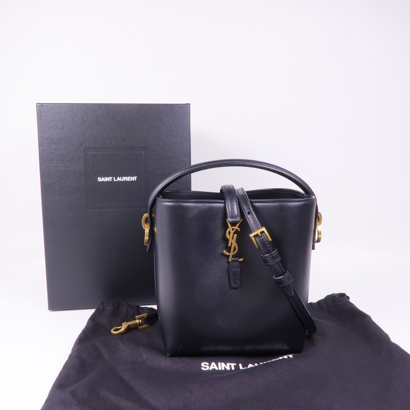 SAINT LAURENT 羊皮皮革LE 37 Mini Bucket Bag金扣手挽肩背兩用袋