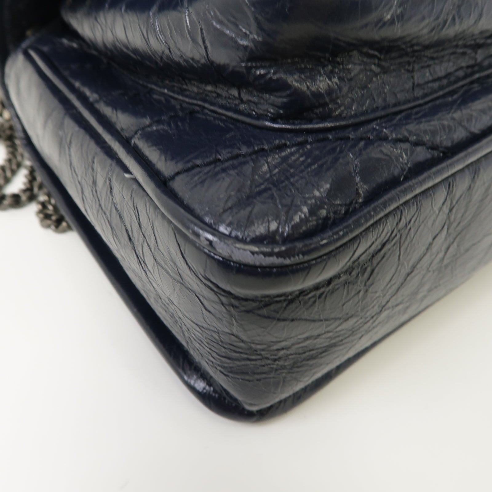 SAINT LAURENT 牛皮皮革Mini Niki Chain Shoulder Bag銀扣鏈帶肩背袋藍色