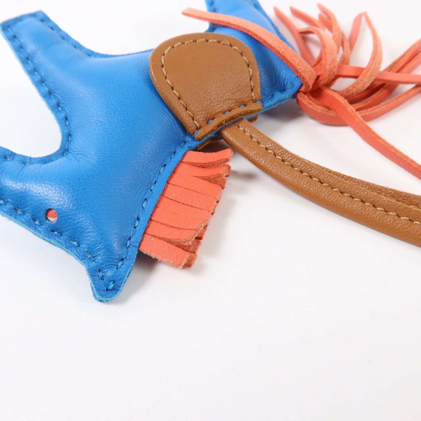 HERMES Milo皮革Rodeo PM掛飾Bleu Zanzibar/Gold/Rose Texas