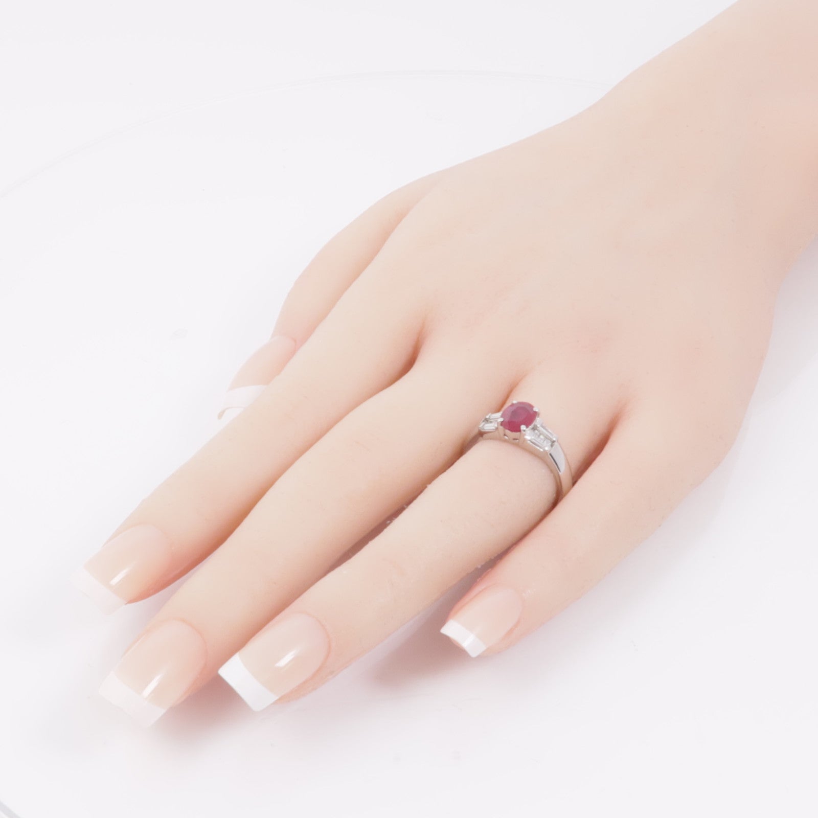 JEWELRY 【激減優惠】PT900鉑金Ruby Diamond Ring紅寶石/鑽石戒指US#7.25