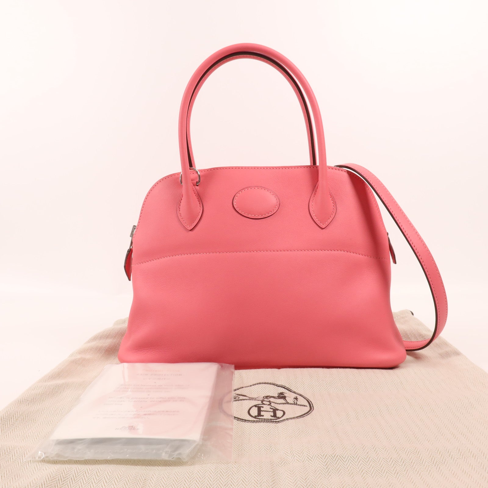 HERMES Swift皮革Bolide 27銀扣手挽肩背兩用袋Rose Azalee