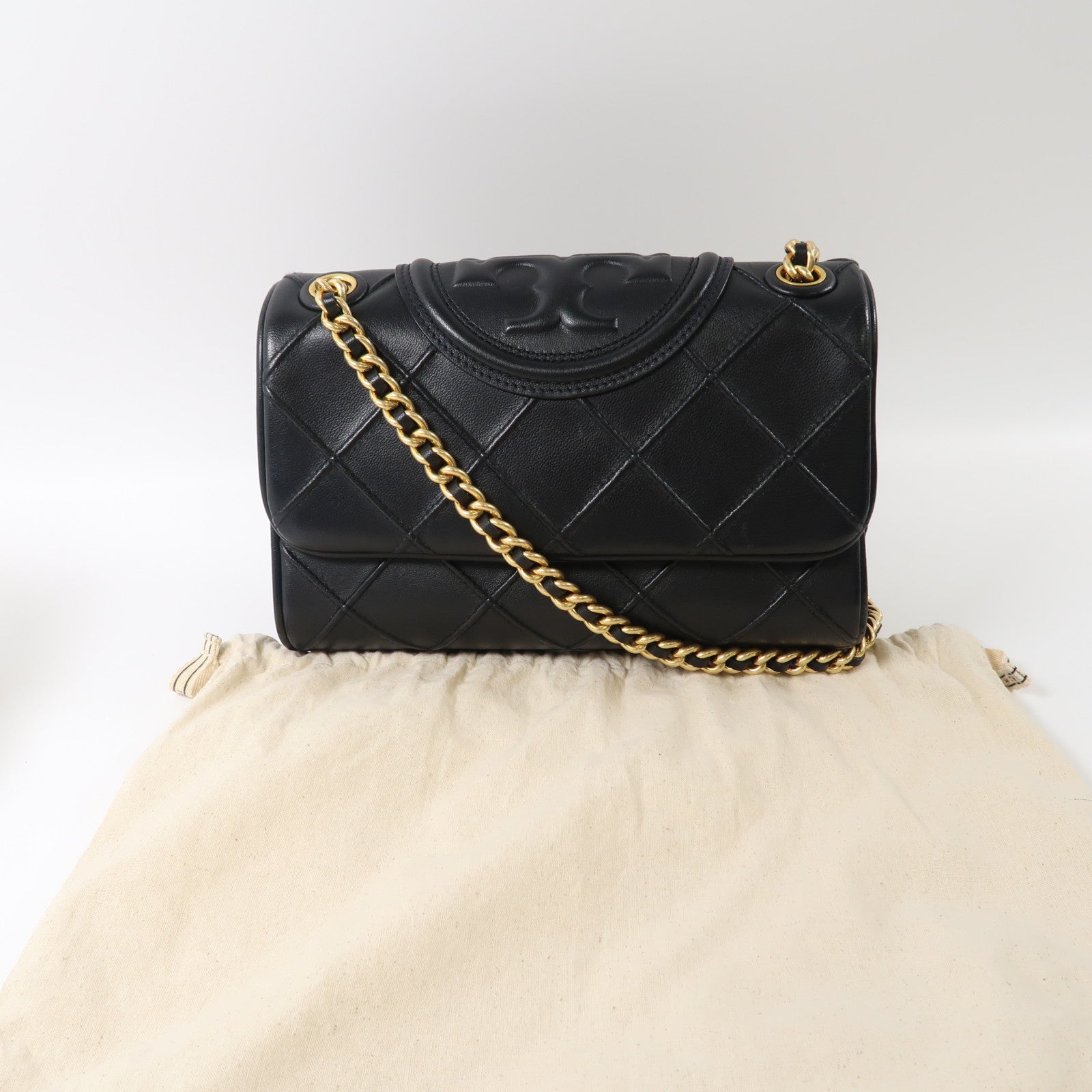 Tory Burch 牛皮皮革Small Fleming Soft Convertible Shoulder金扣鏈帶肩背袋黑色
