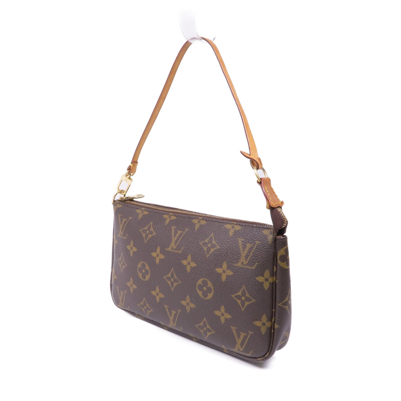 LOUIS VUITTON Monogram Pochette Accessoires金扣手拿包棕色