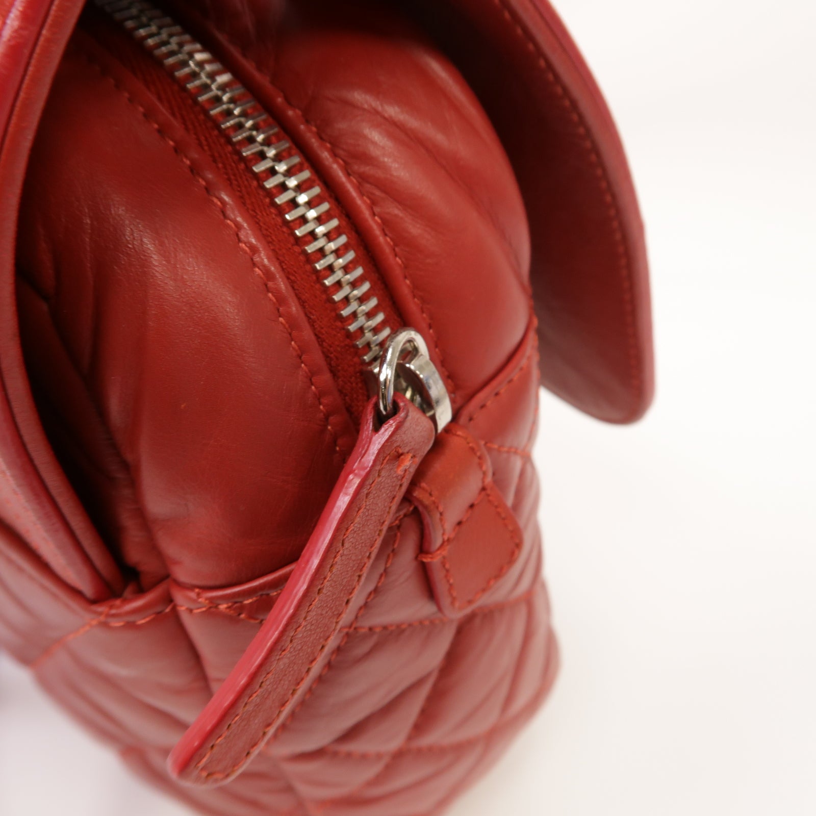 CHANEL 【激減優惠】菱格Aged Calf皮革Chain Shoulder Bag銀扣鏈帶肩背袋紅色