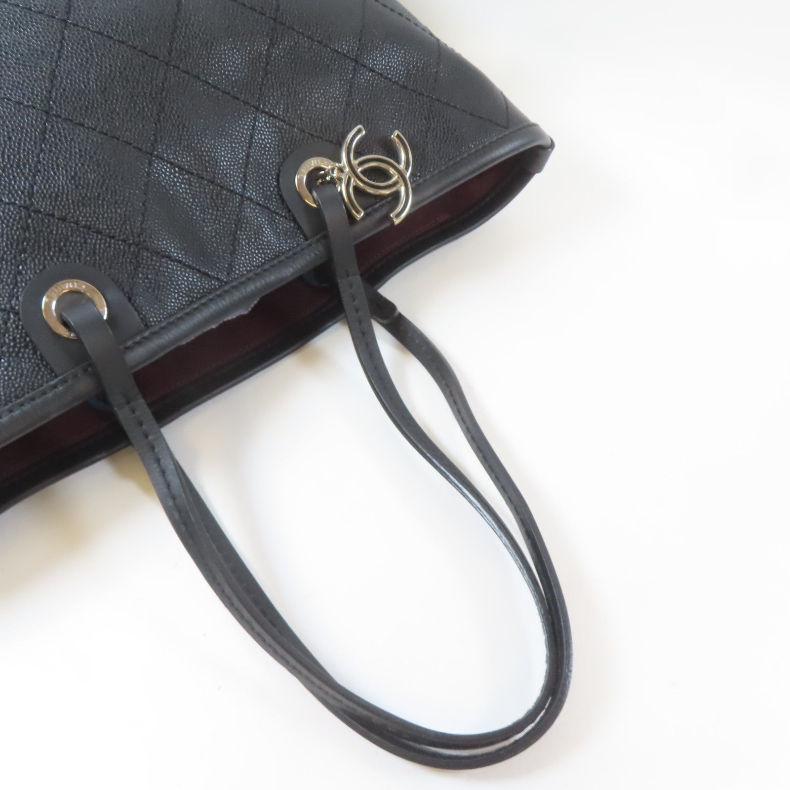 CHANEL 【激減優惠】菱格Caviar皮革Totebag銀扣手挽袋黑色