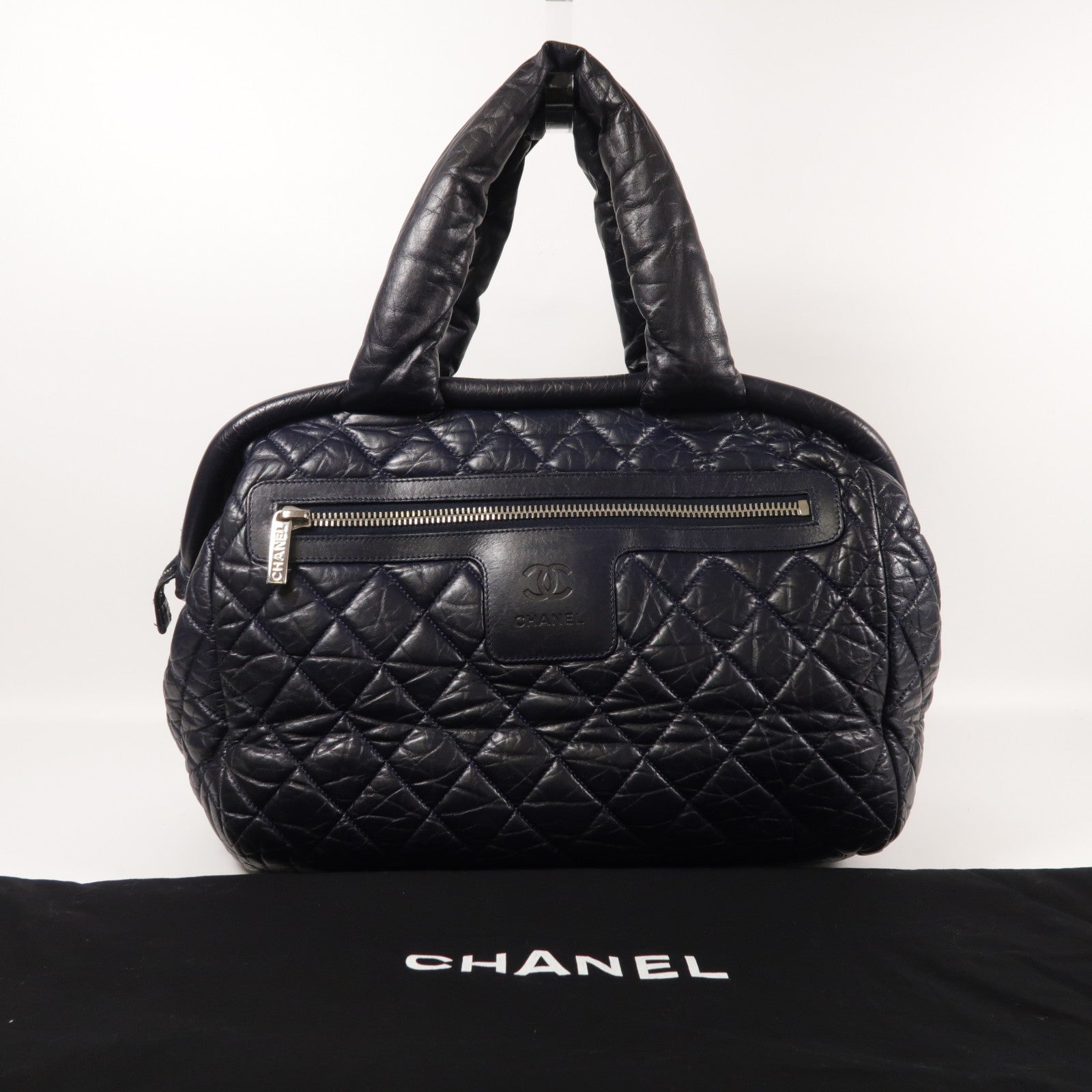 CHANEL CC SHW CoCo CoCoon Hand Bag Calfskin Leather Blue