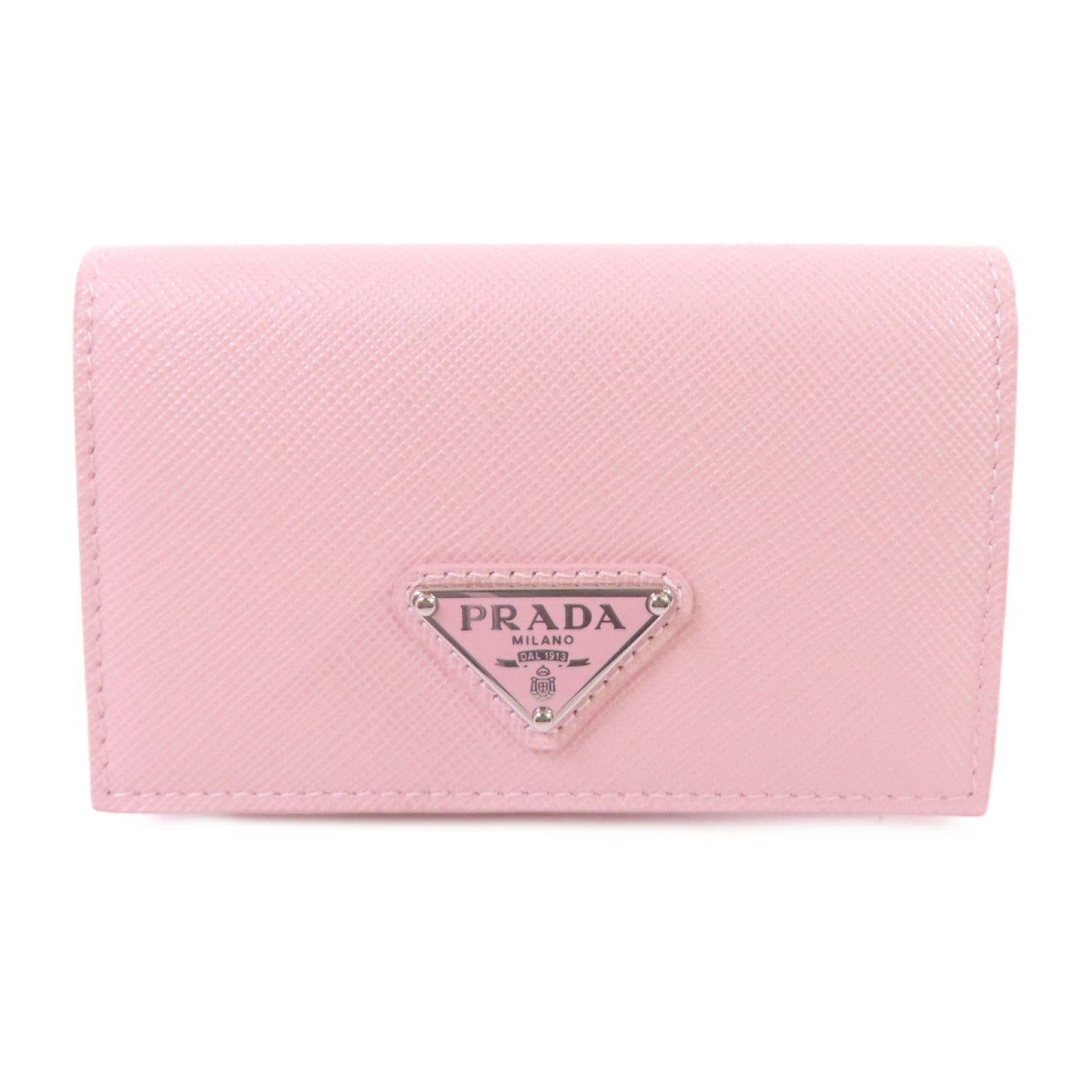 PRADA Saffiano皮革Card Case銀扣卡片套粉紅色