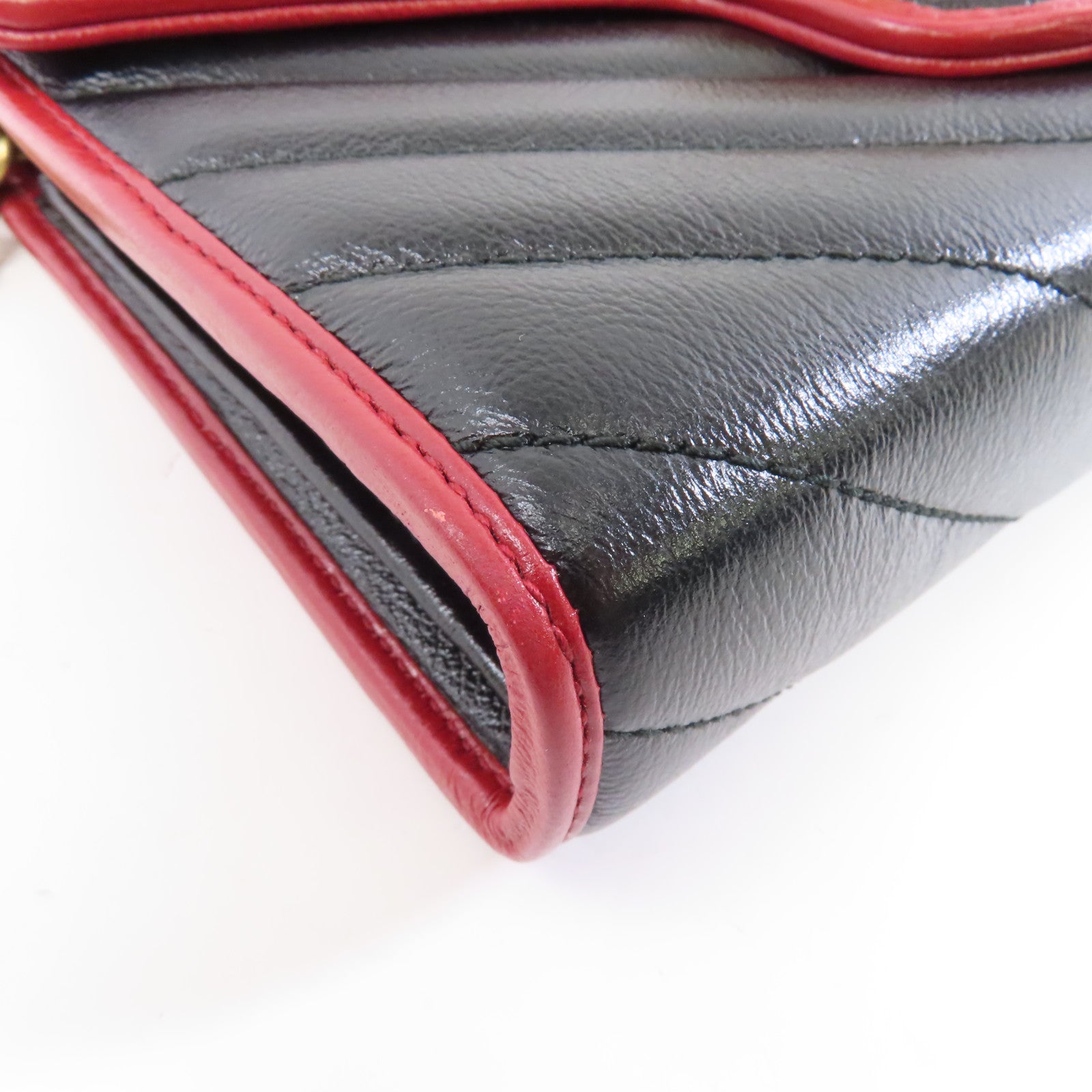 GUCCI 牛皮皮革Chain Shoulder Bag金扣鏈帶肩背袋黑色/紅色
