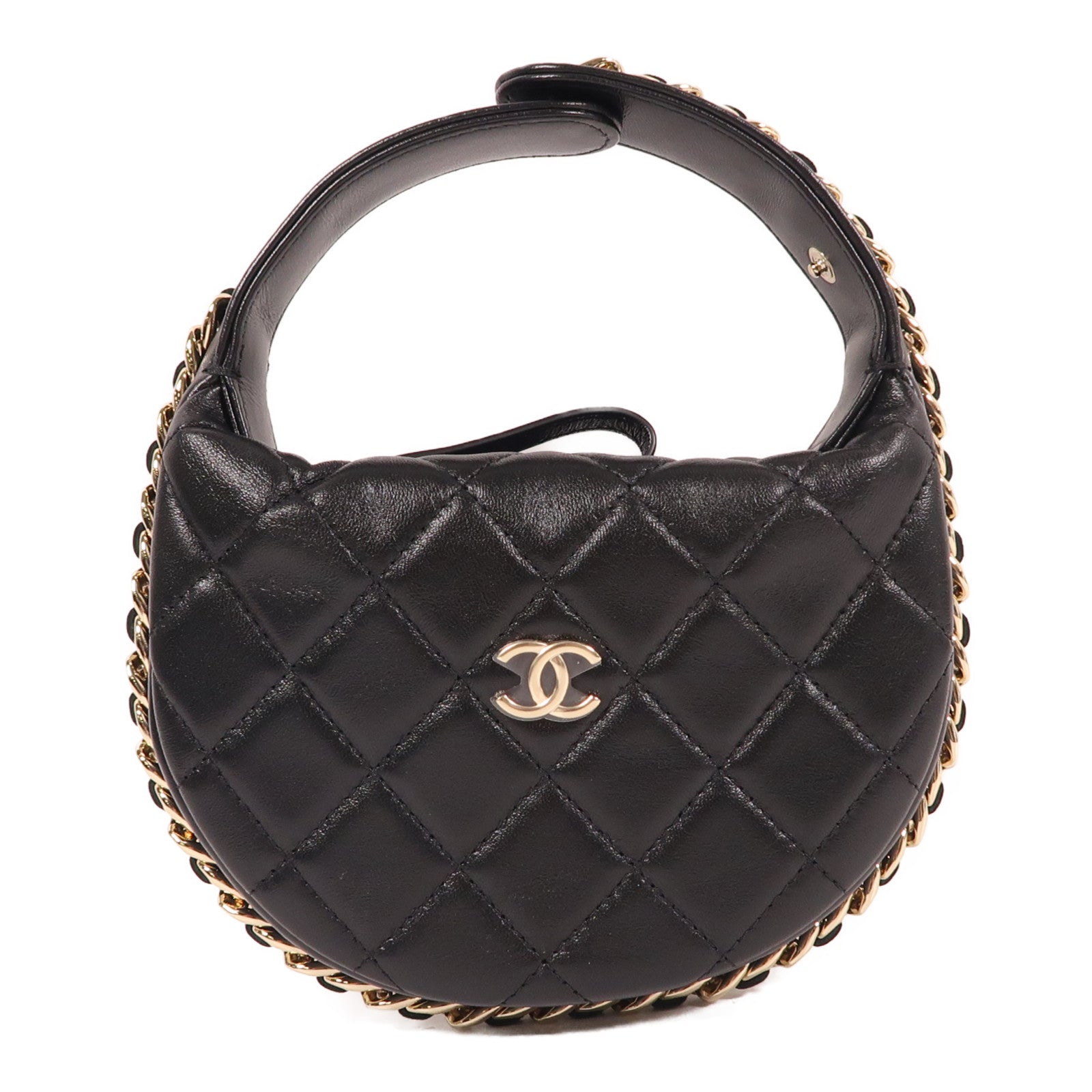 CHANEL 羊皮皮革Mini Bag Pouch銀扣手拿包黑色