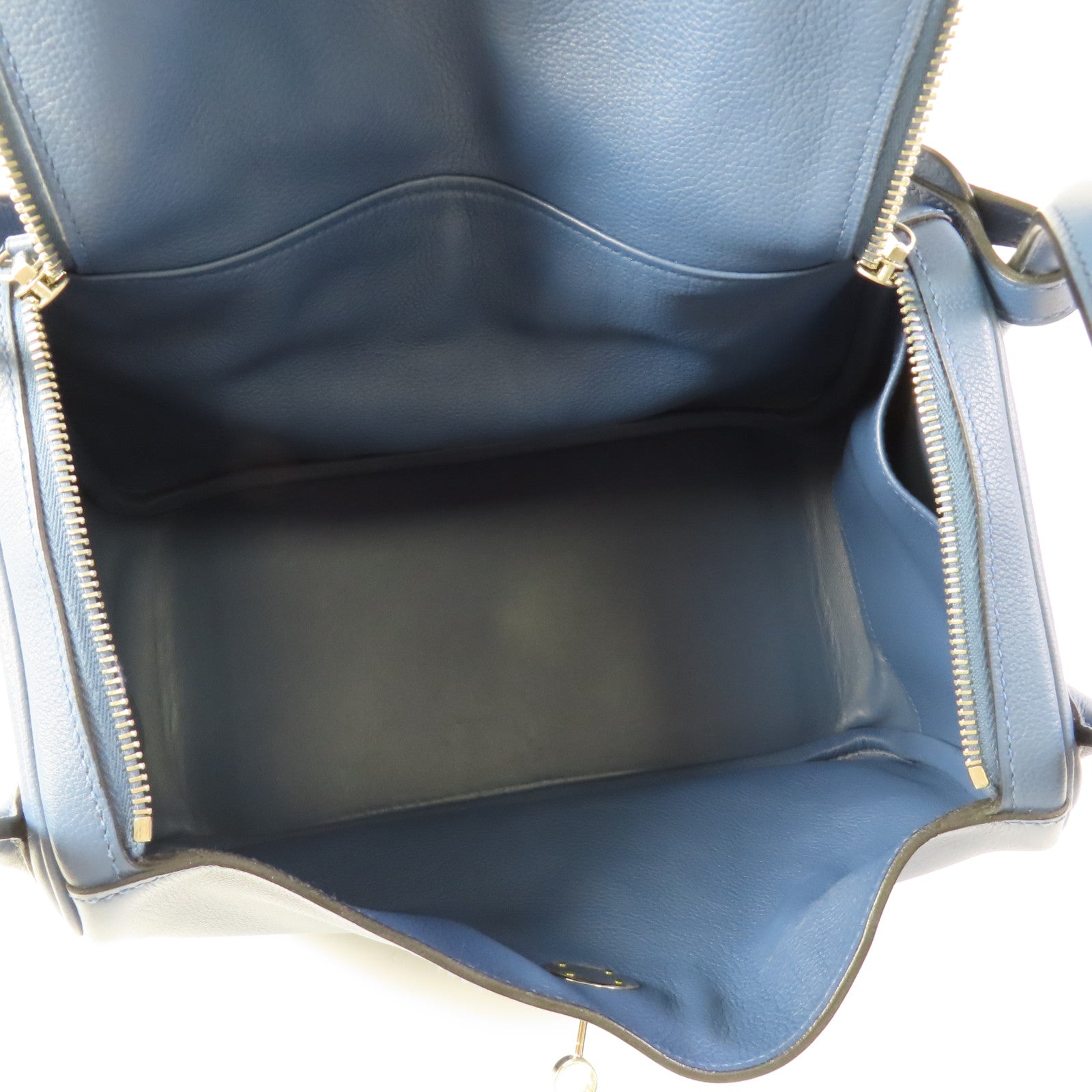 HERMES PHW Lindy 30 2way Shoulder Bag Evercolor Bleu Agate
