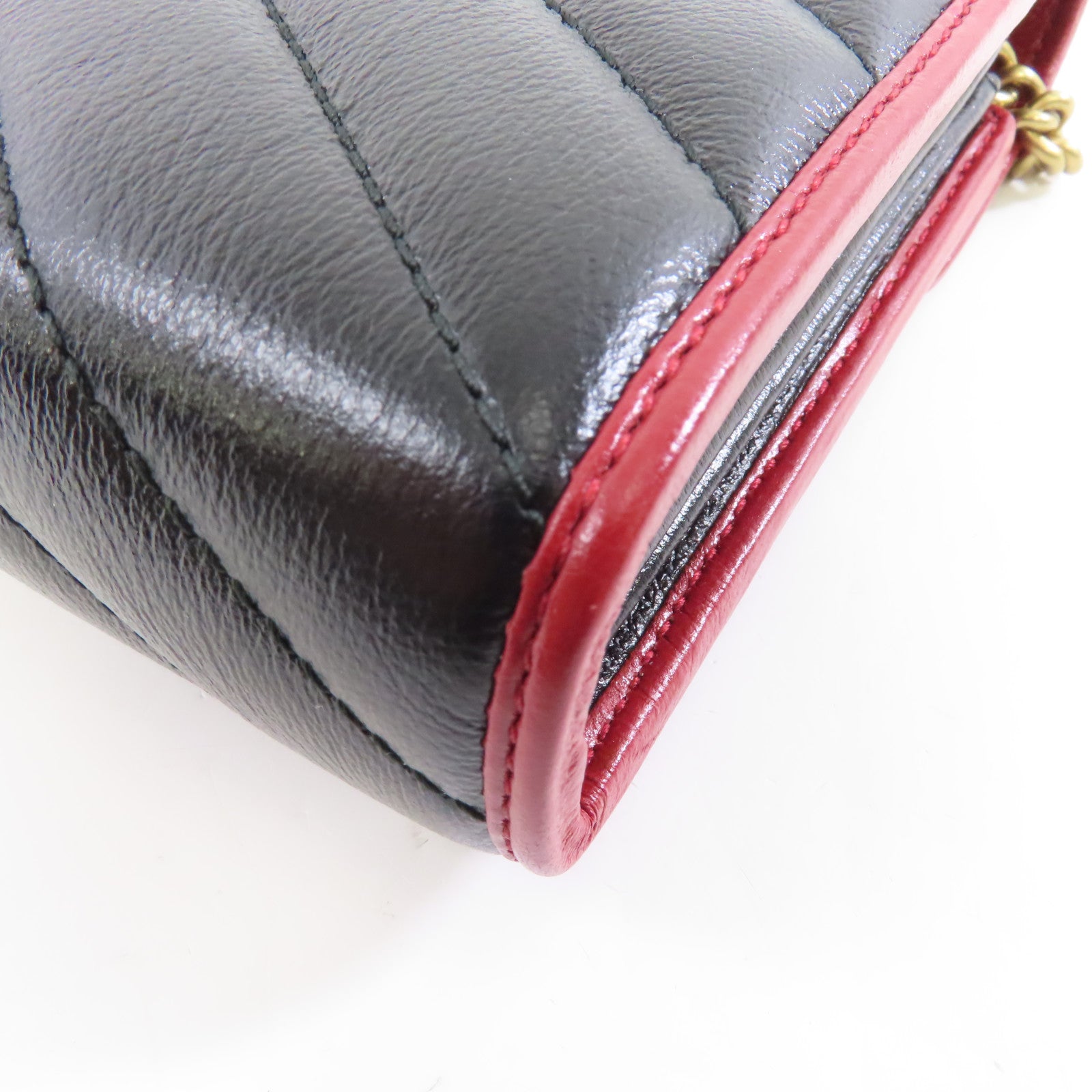 GUCCI 牛皮皮革Chain Shoulder Bag金扣鏈帶肩背袋黑色/紅色