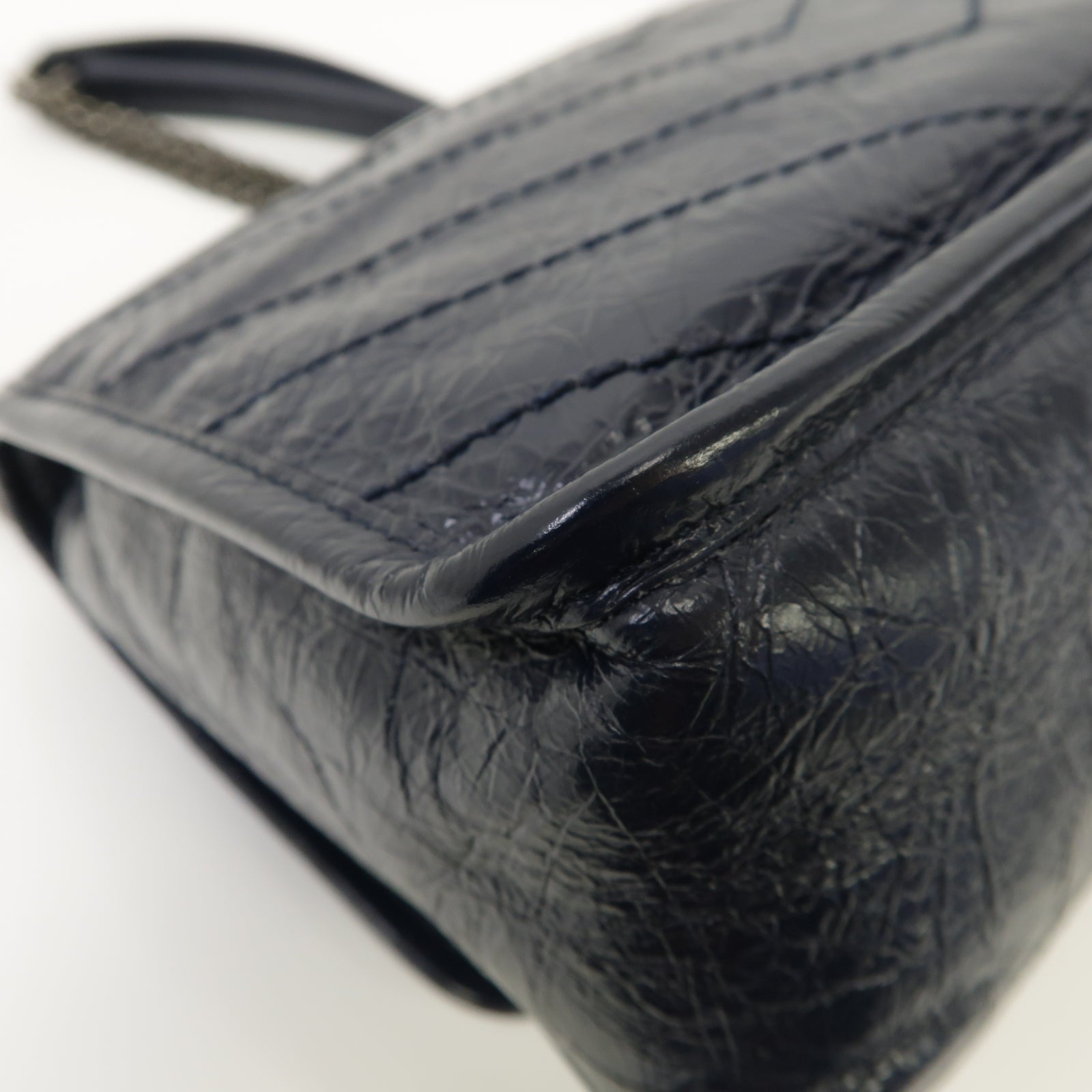 SAINT LAURENT 牛皮皮革Mini Niki Chain Shoulder Bag銀扣鏈帶肩背袋藍色