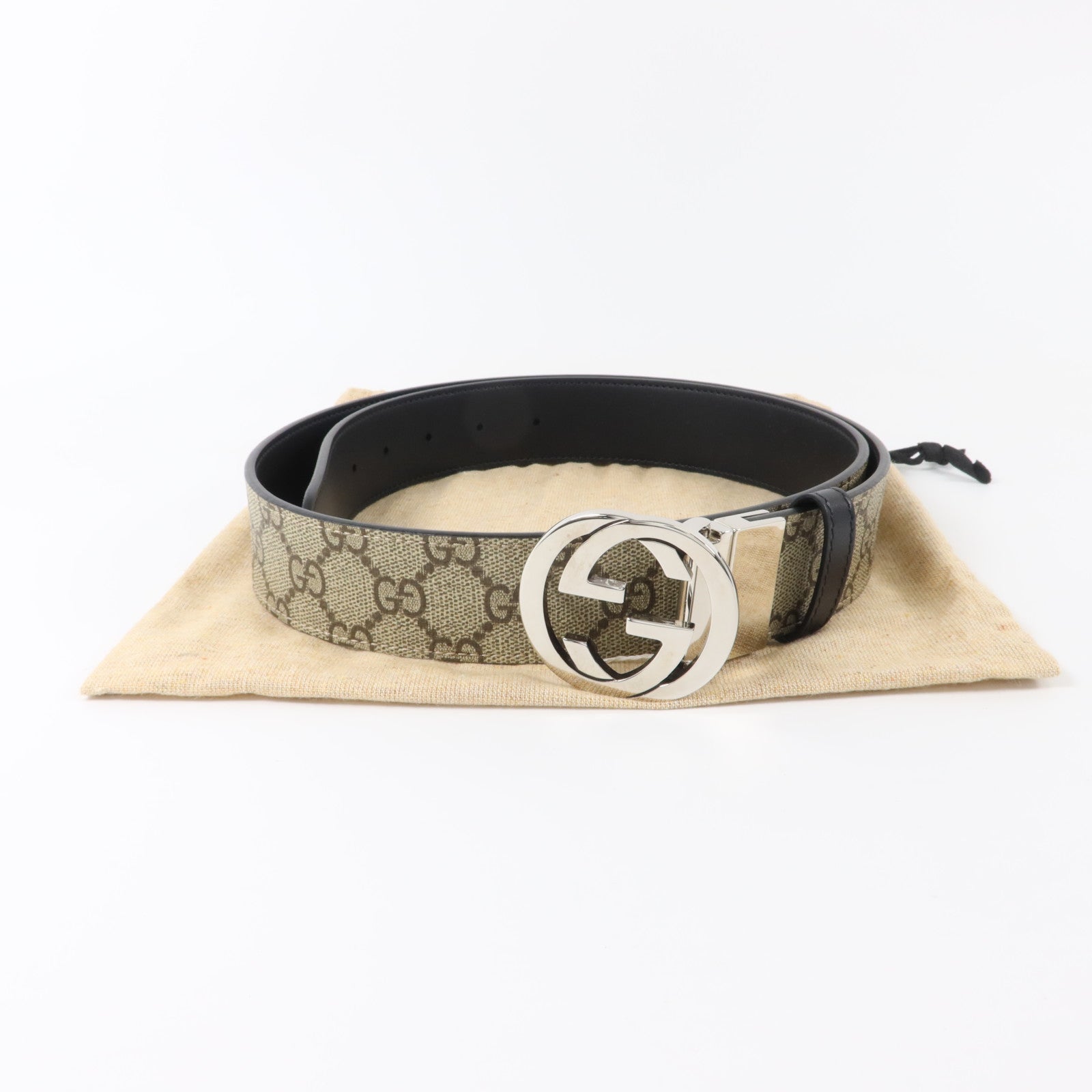 GUCCI 塗層帆布Interlocking G Belt (100Cm)銀扣要帶