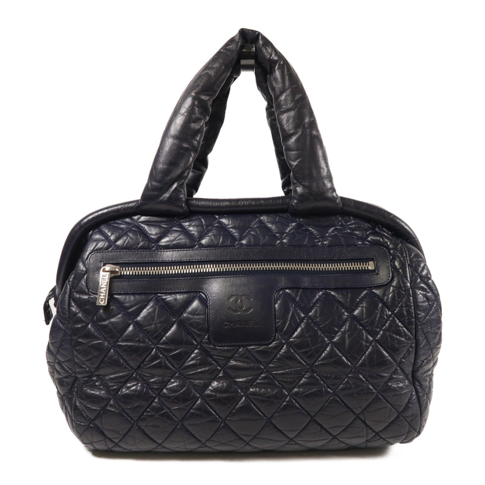 CHANEL CC SHW CoCo CoCoon Hand Bag Calfskin Leather Blue