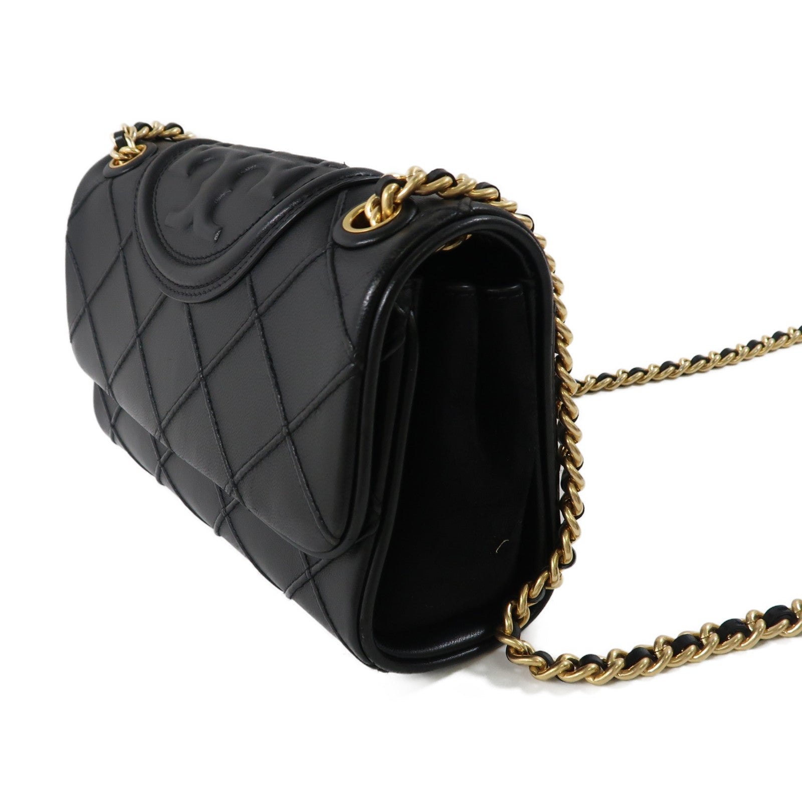 Tory Burch 牛皮皮革Small Fleming Soft Convertible Shoulder金扣鏈帶肩背袋黑色