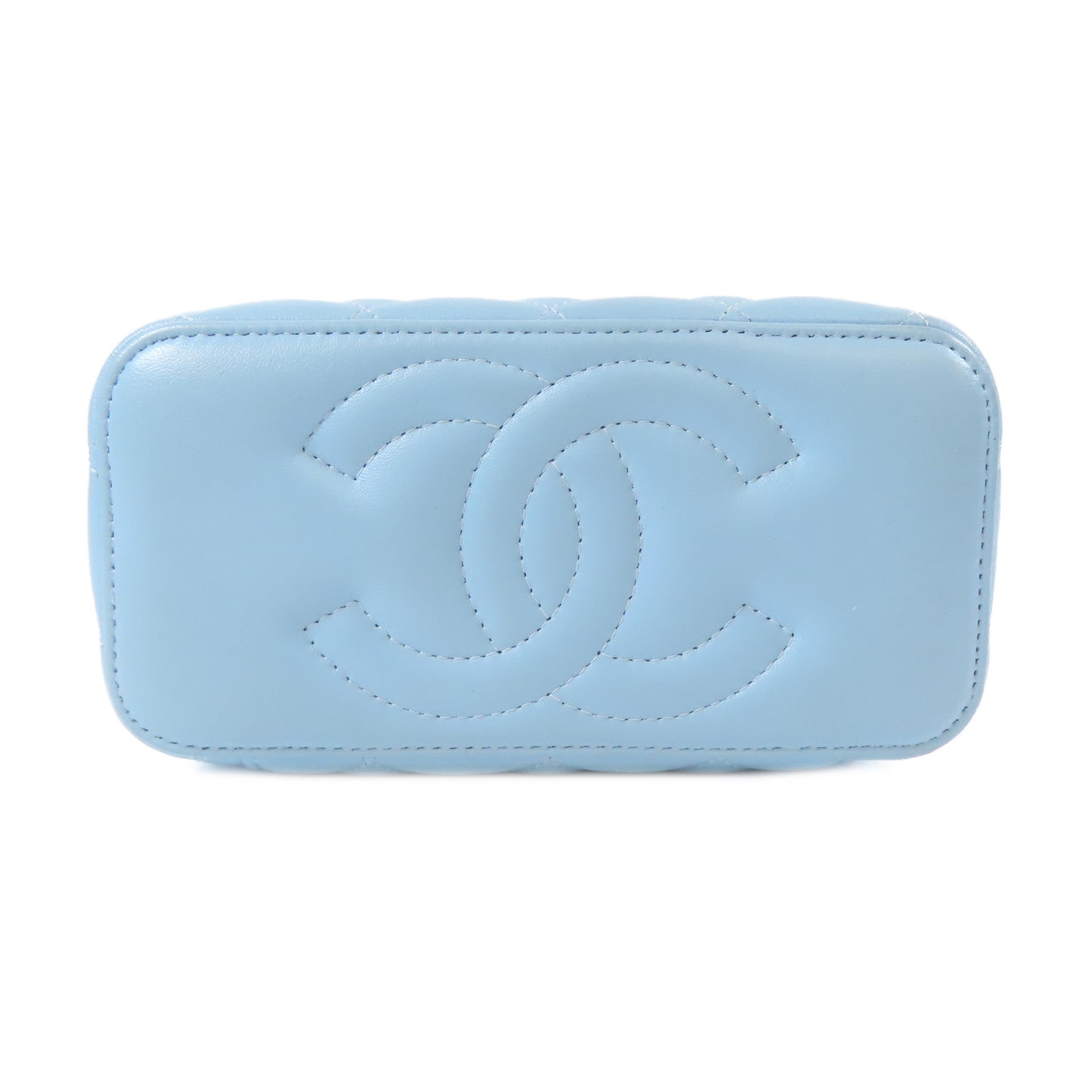 CHANEL 【激減優惠】菱格羊皮皮革Top Handle Vanity金扣手挽肩背兩用袋藍色