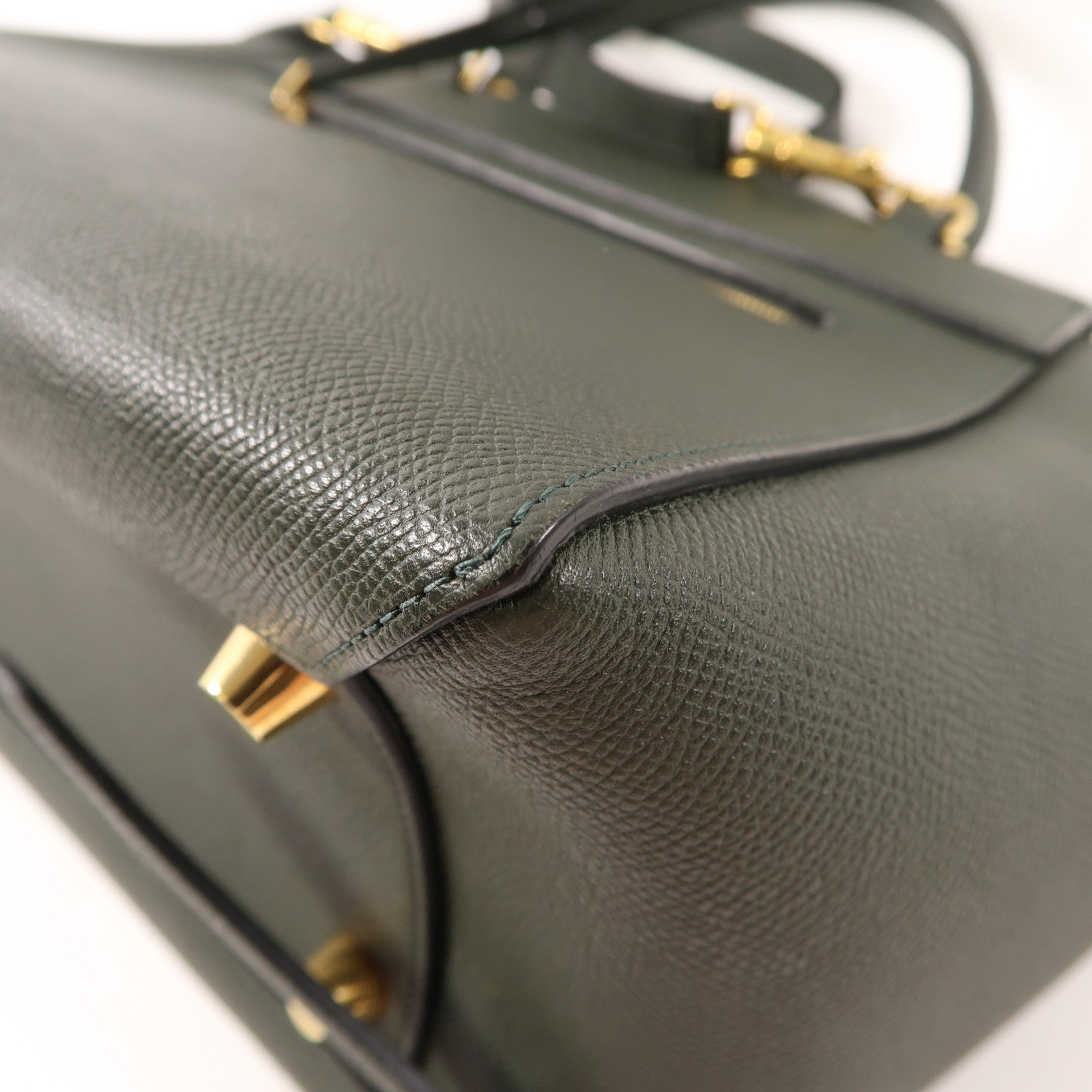 CELINE 牛皮皮革Mini Belt Bag金扣手挽肩背兩用袋深綠色