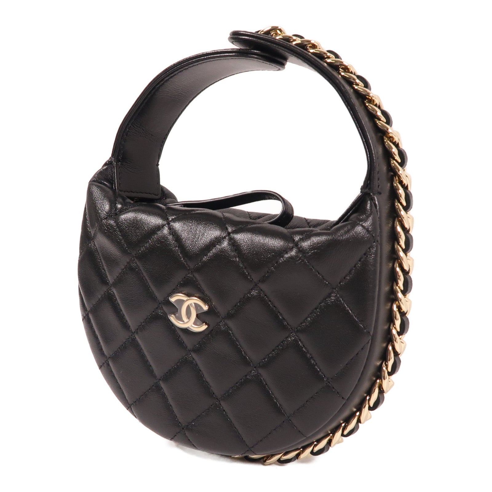 CHANEL 羊皮皮革Mini Bag Pouch銀扣手拿包黑色